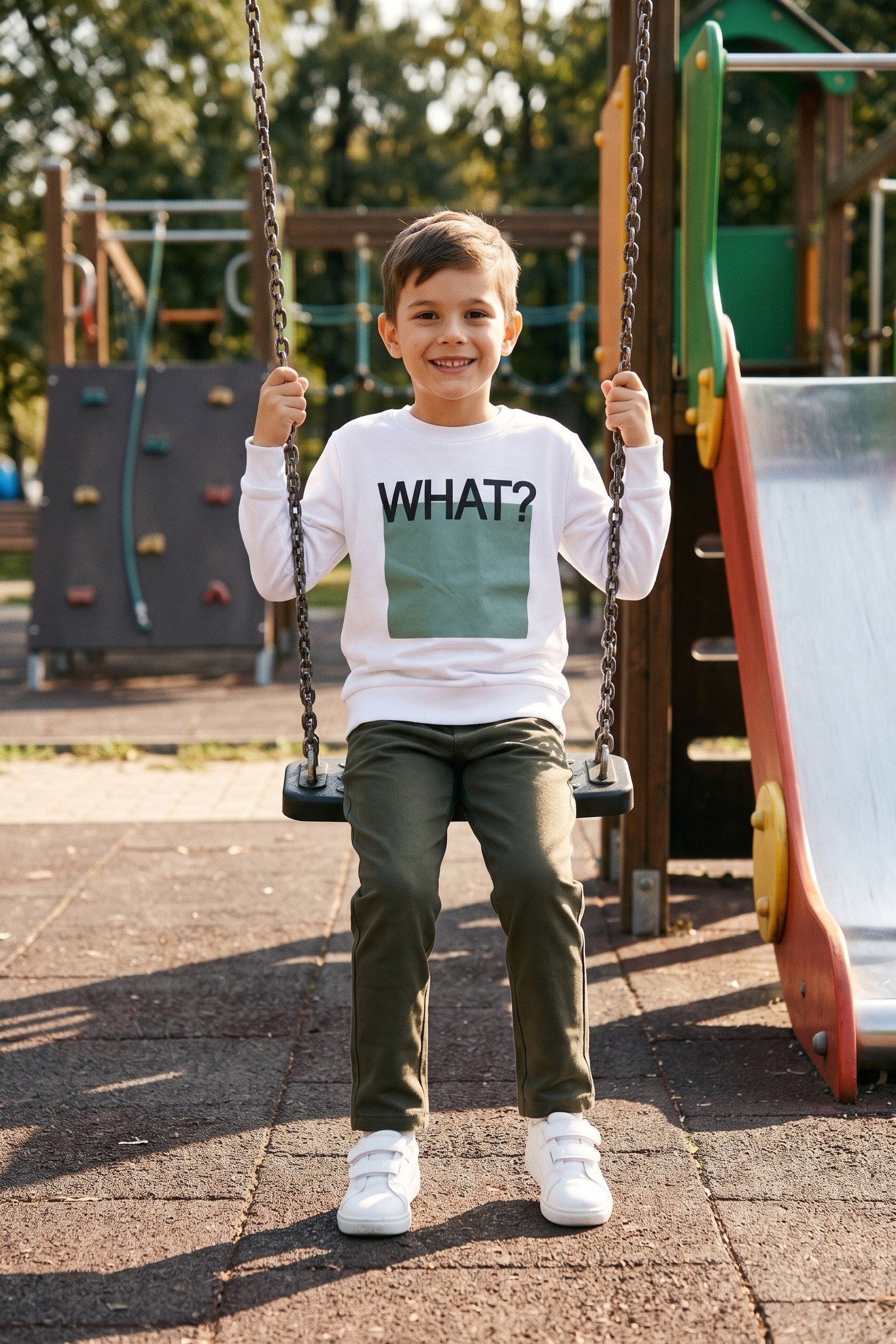 Kids Boy Crew Neck Long Sleeve Graphic Print Sweatshirt, White