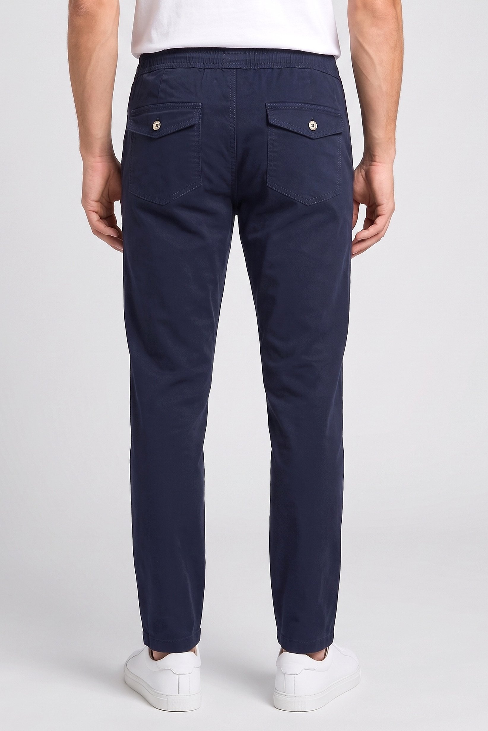 Men Regular Fit Solid Straight Leg Pants, Navy Blue