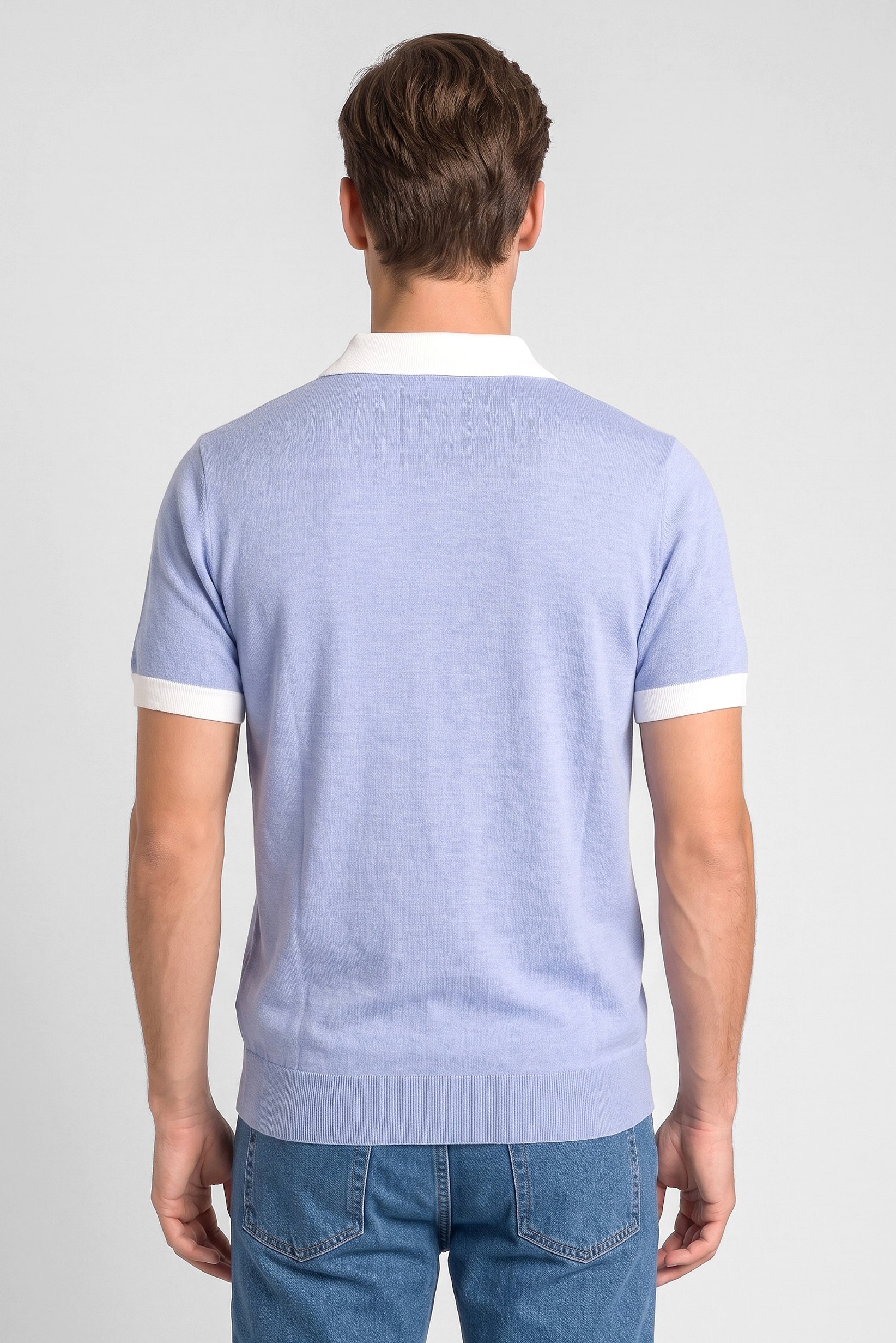 Men Spread Collar Textured Short Sleeve Polo Shirt, Sky Blue