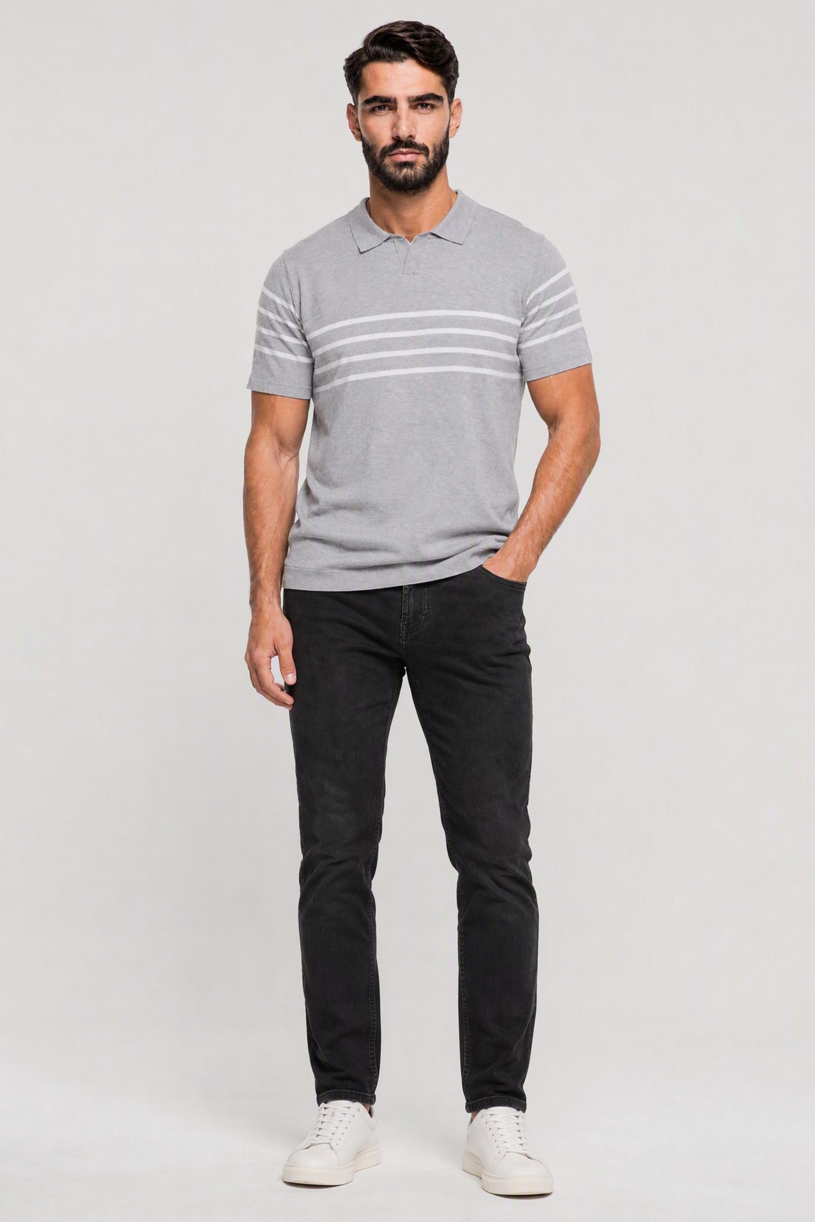 Men Spread Collar Short Sleeve Stripe Polo, Multicolor