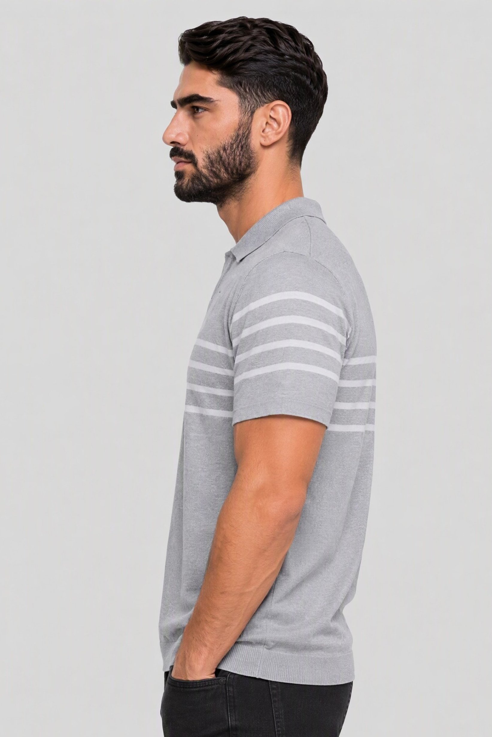 Men Spread Collar Short Sleeve Stripe Polo, Multicolor