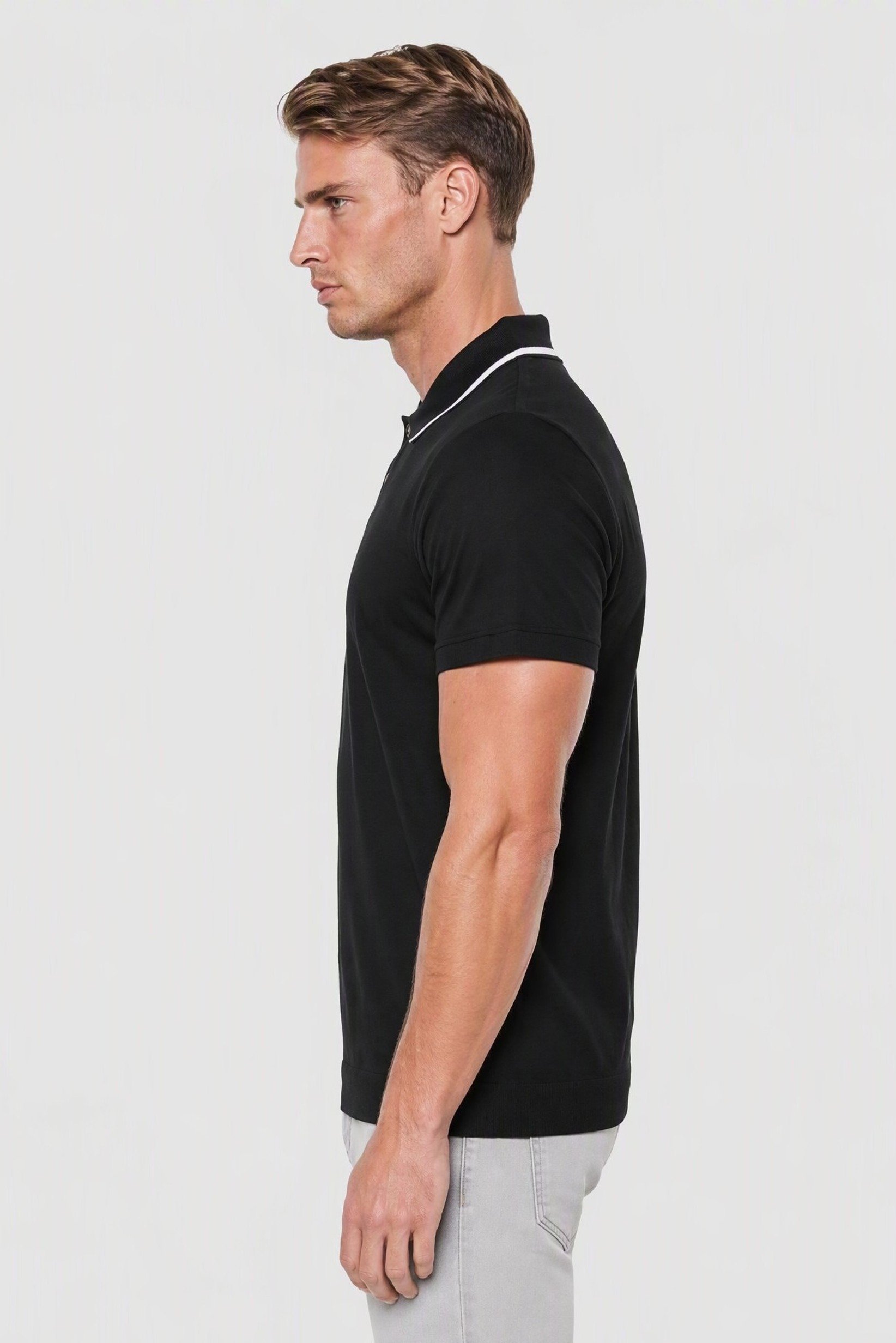 Men Spread Collar Short Sleeve Solid Polo, Black