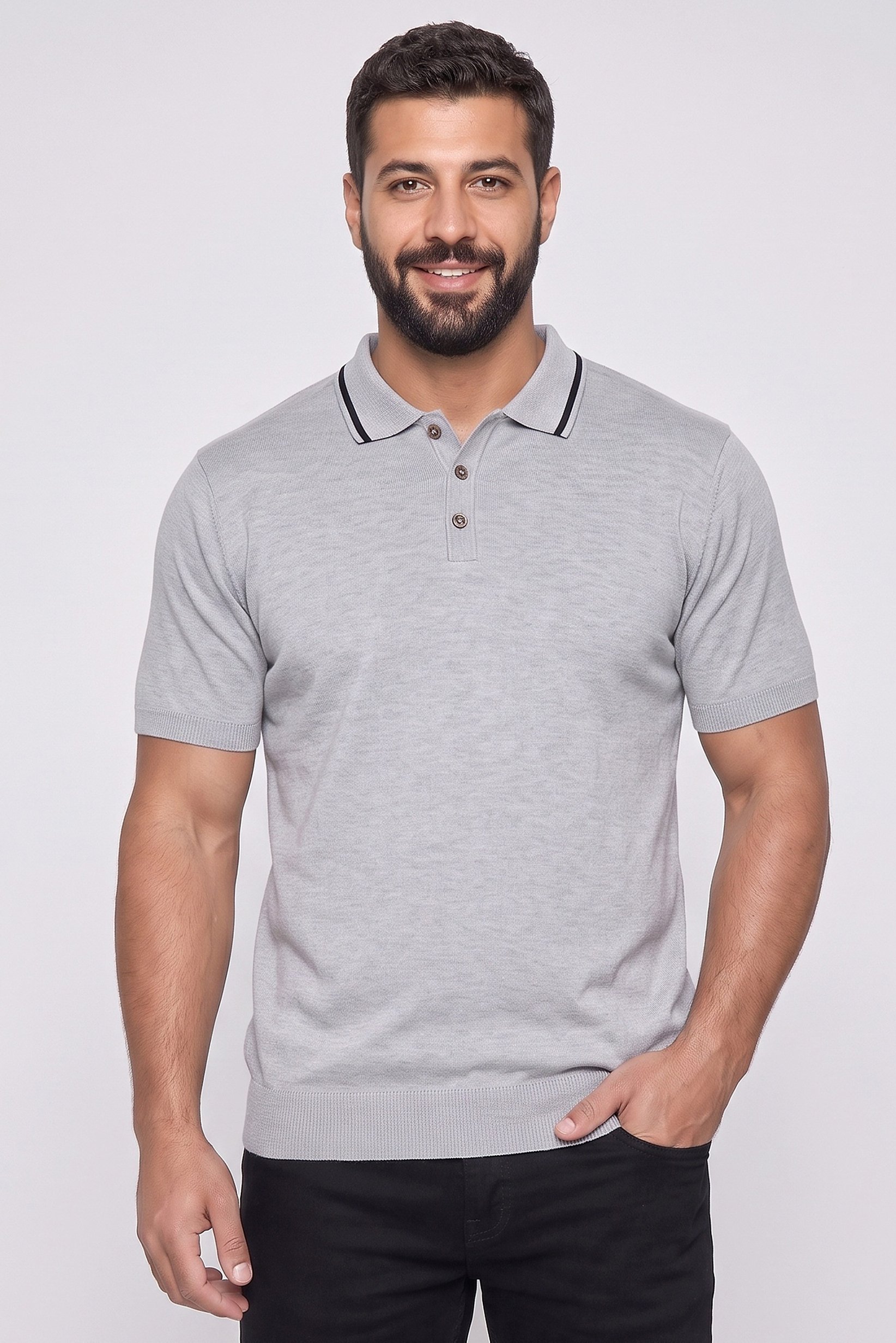 Men Spread Collar Short Sleeve Solid Polo Shirt, Grey