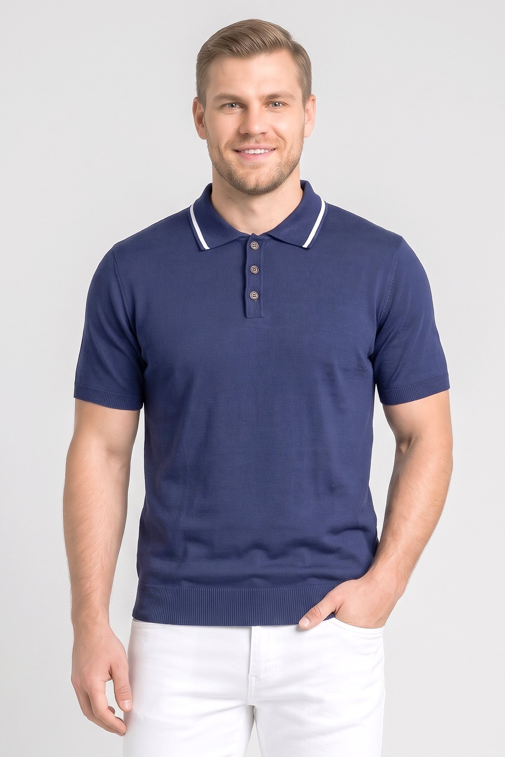 Men Spread Collar Short Sleeve Solid Polo Shirt, Navy