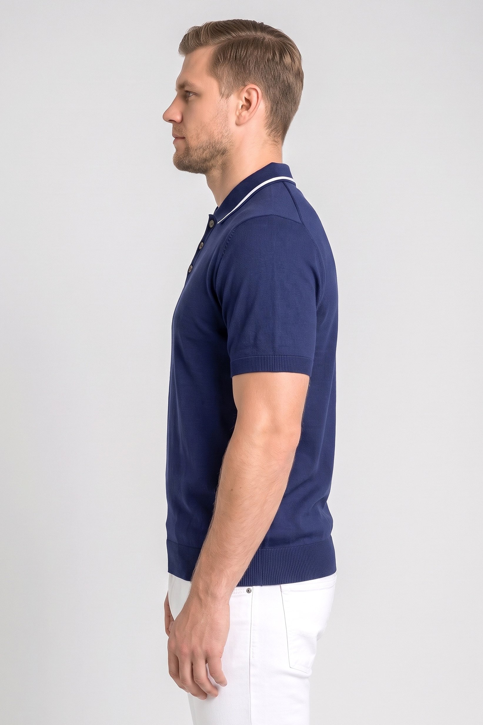 Men Spread Collar Short Sleeve Solid Polo Shirt, Navy