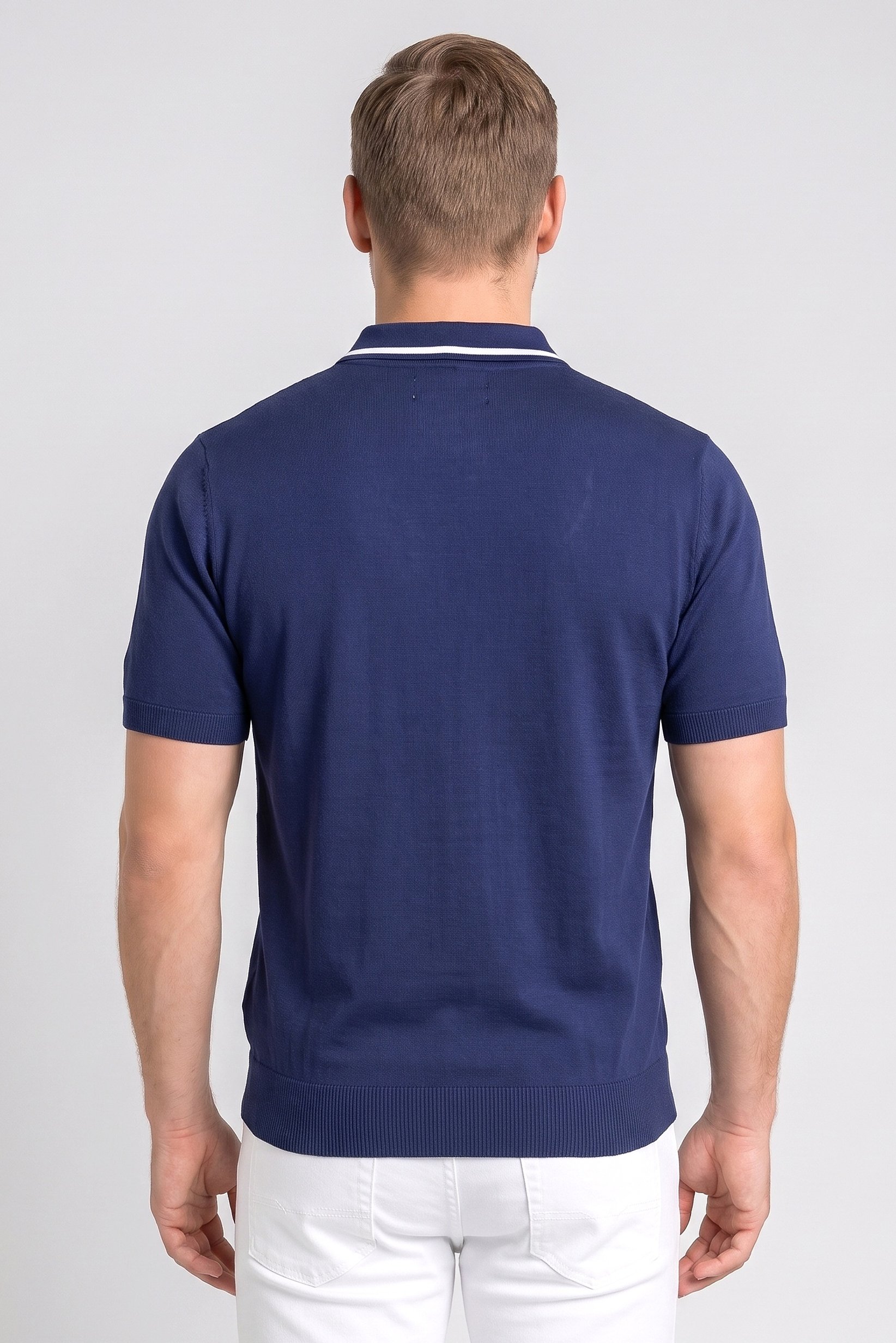Men Spread Collar Short Sleeve Solid Polo Shirt, Navy