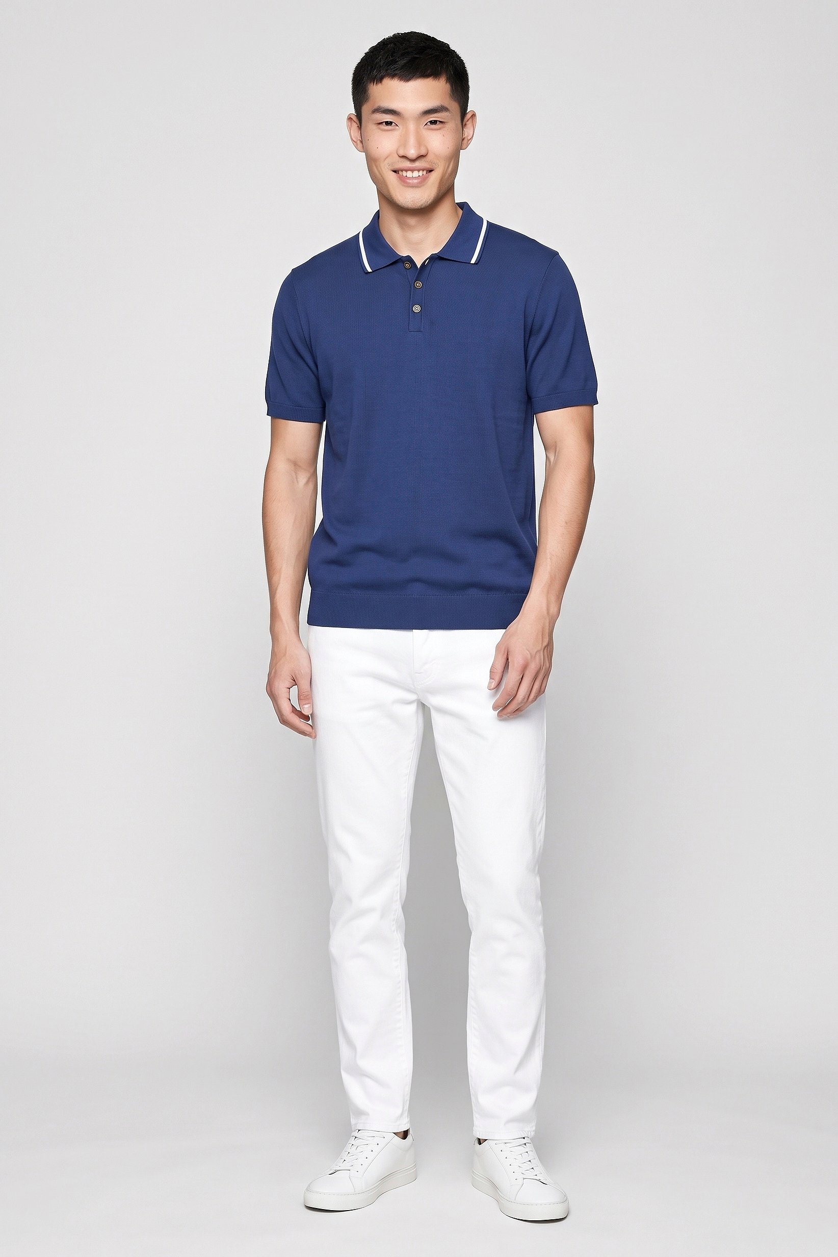 Men Regular Fit Plain Short Sleeve Polo Shirt, Navy