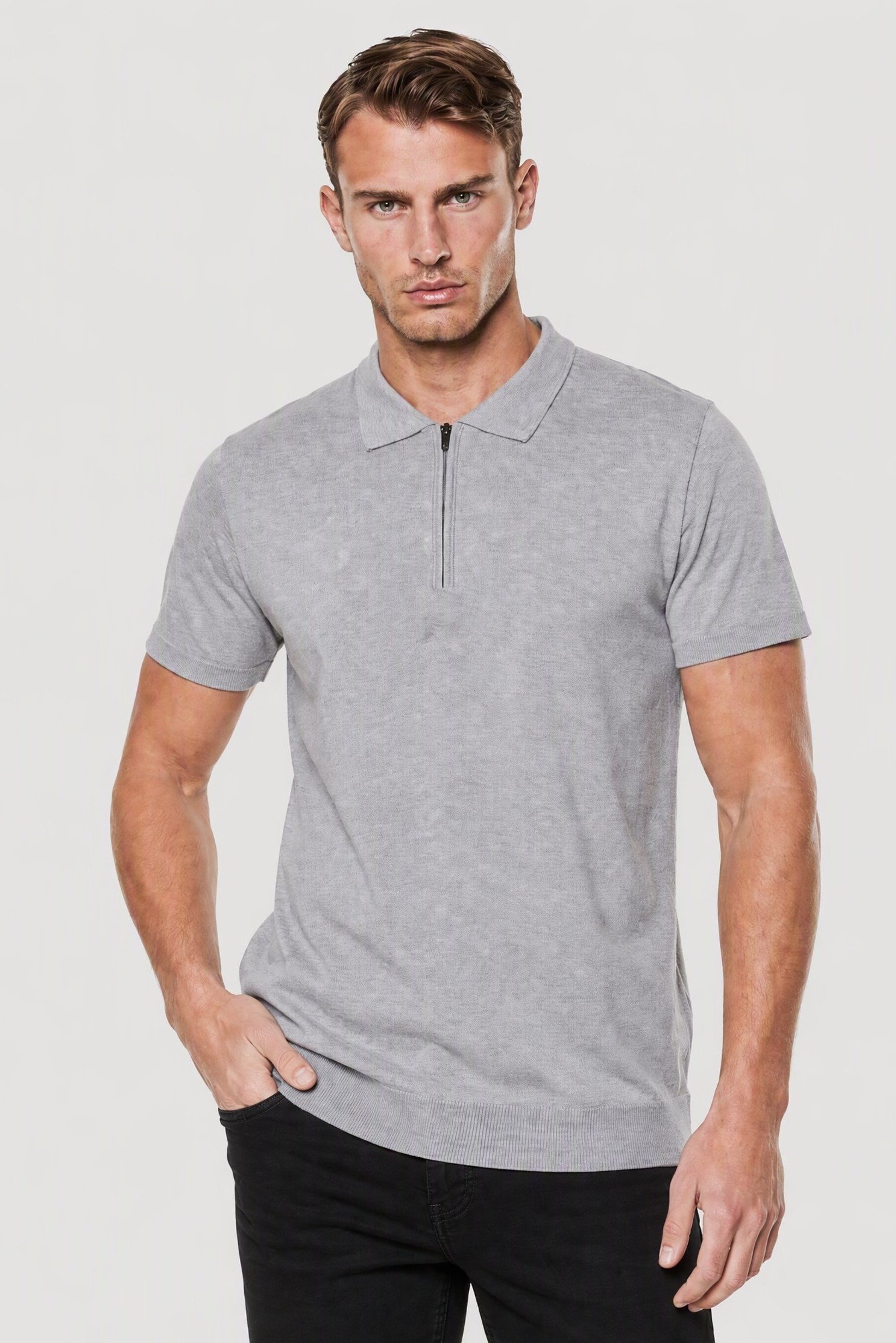 Men Spread Color Textured Polo, Grey