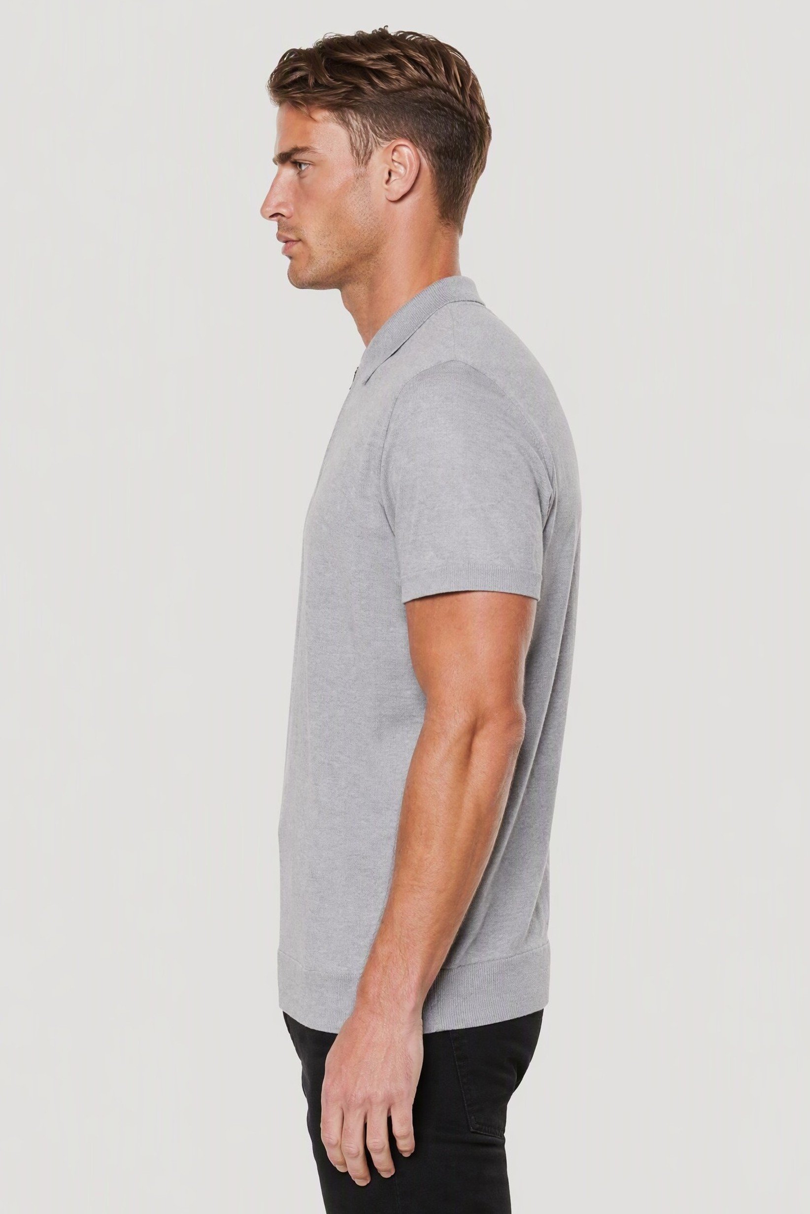 Men Spread Color Textured Polo, Grey