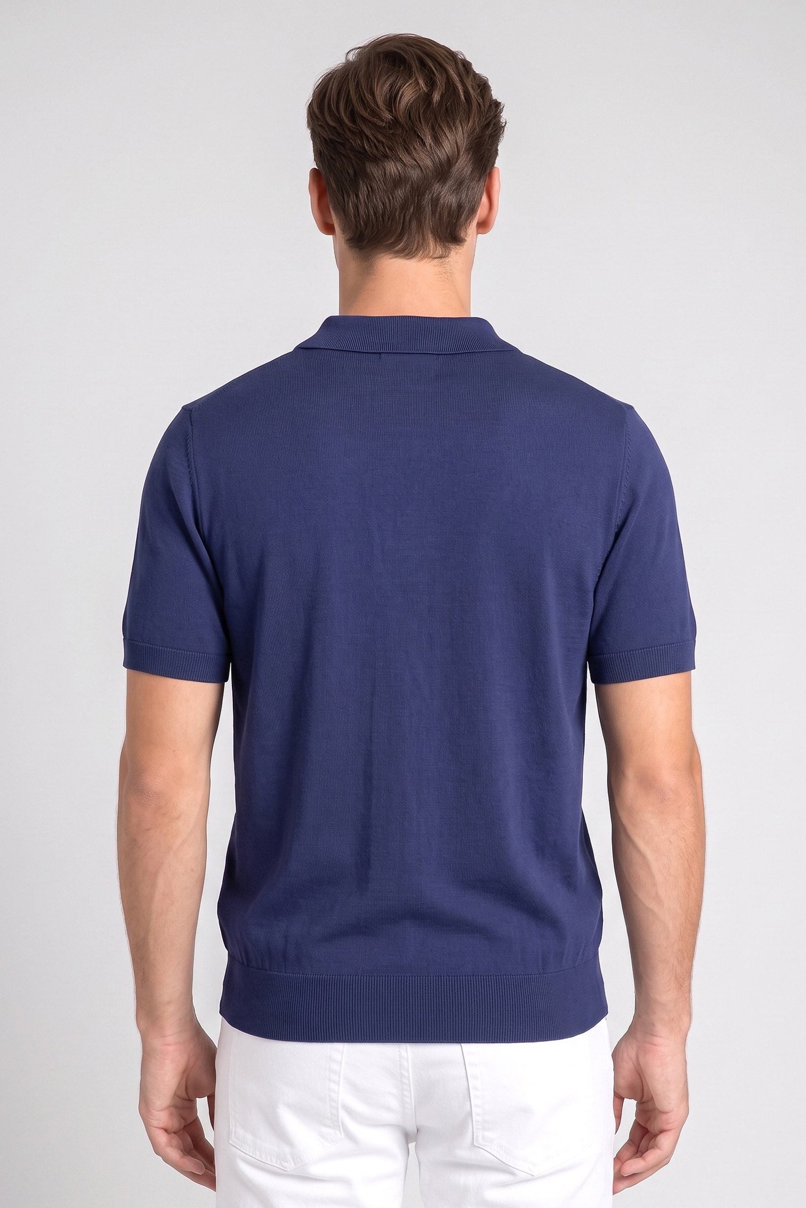 Men Regular Fit Short Sleeve Knitted Polo Shirt, Navy Blue