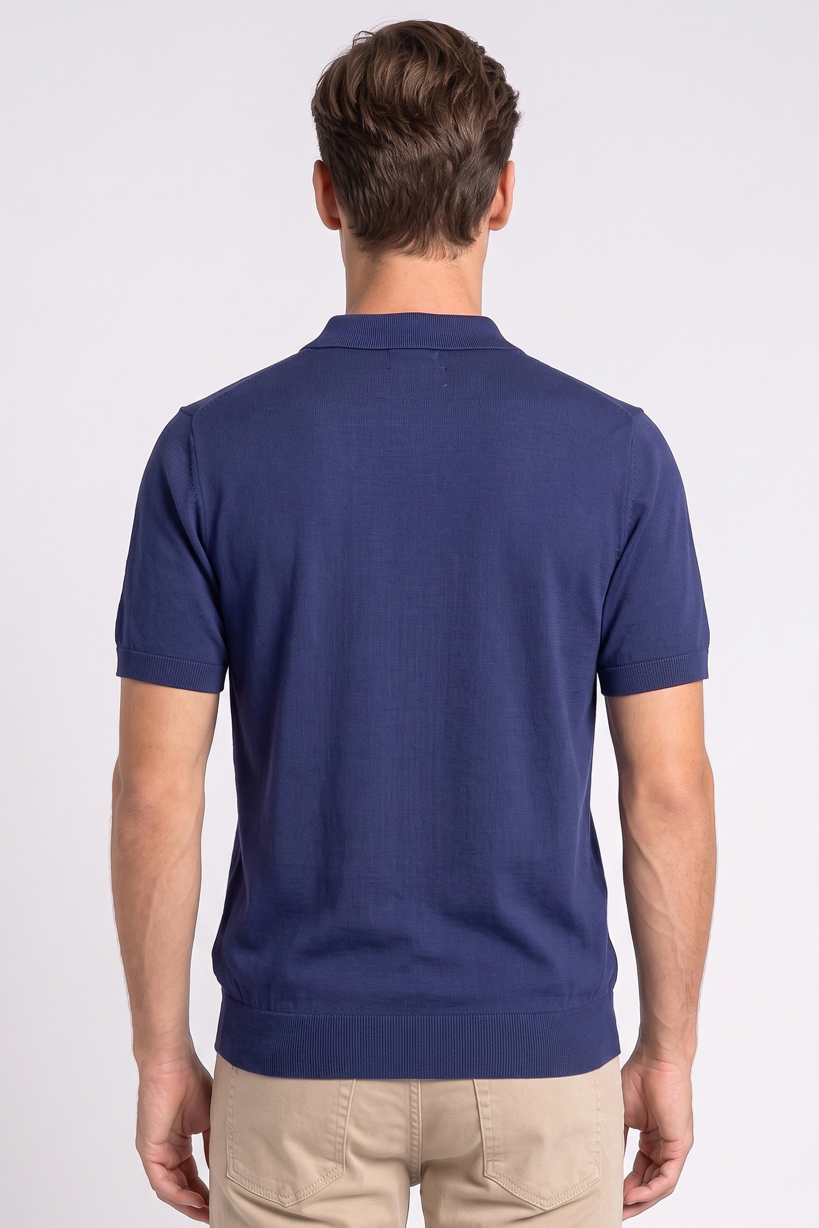 Men Regular Fit Short Sleeve Knitted Polo Shirt, Navy Blue