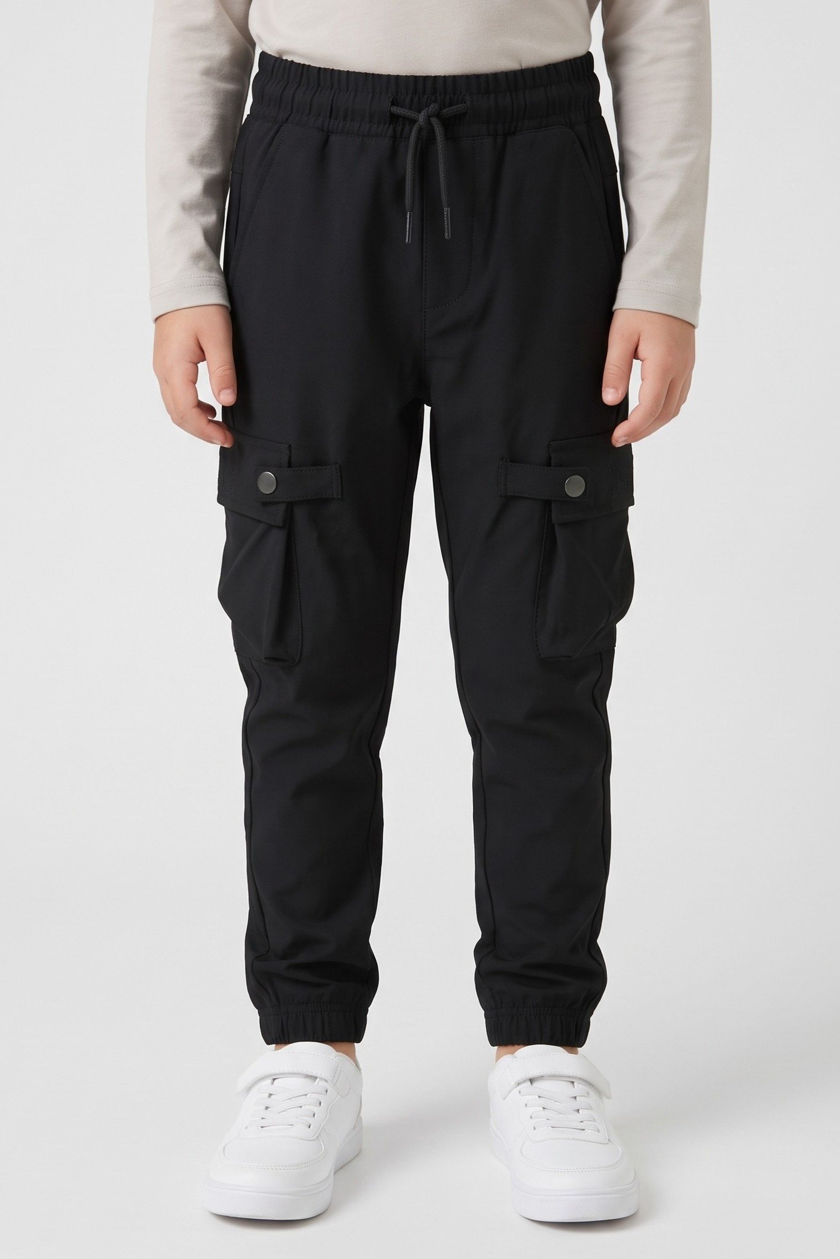 Kids Boy Drawstring Plain Jogger Pants, Black