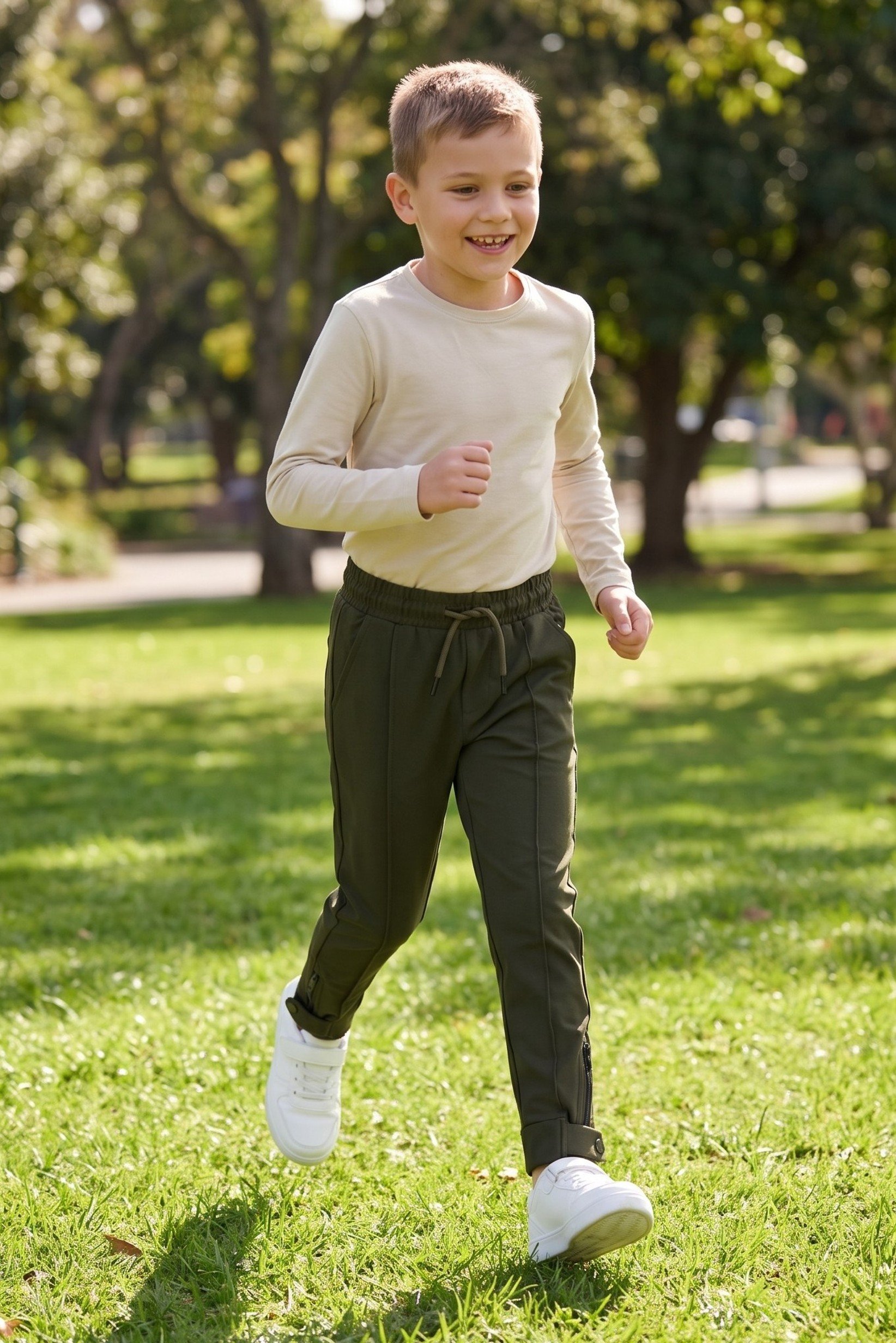 Kids Boy Brand Logo Track Pants, Olive