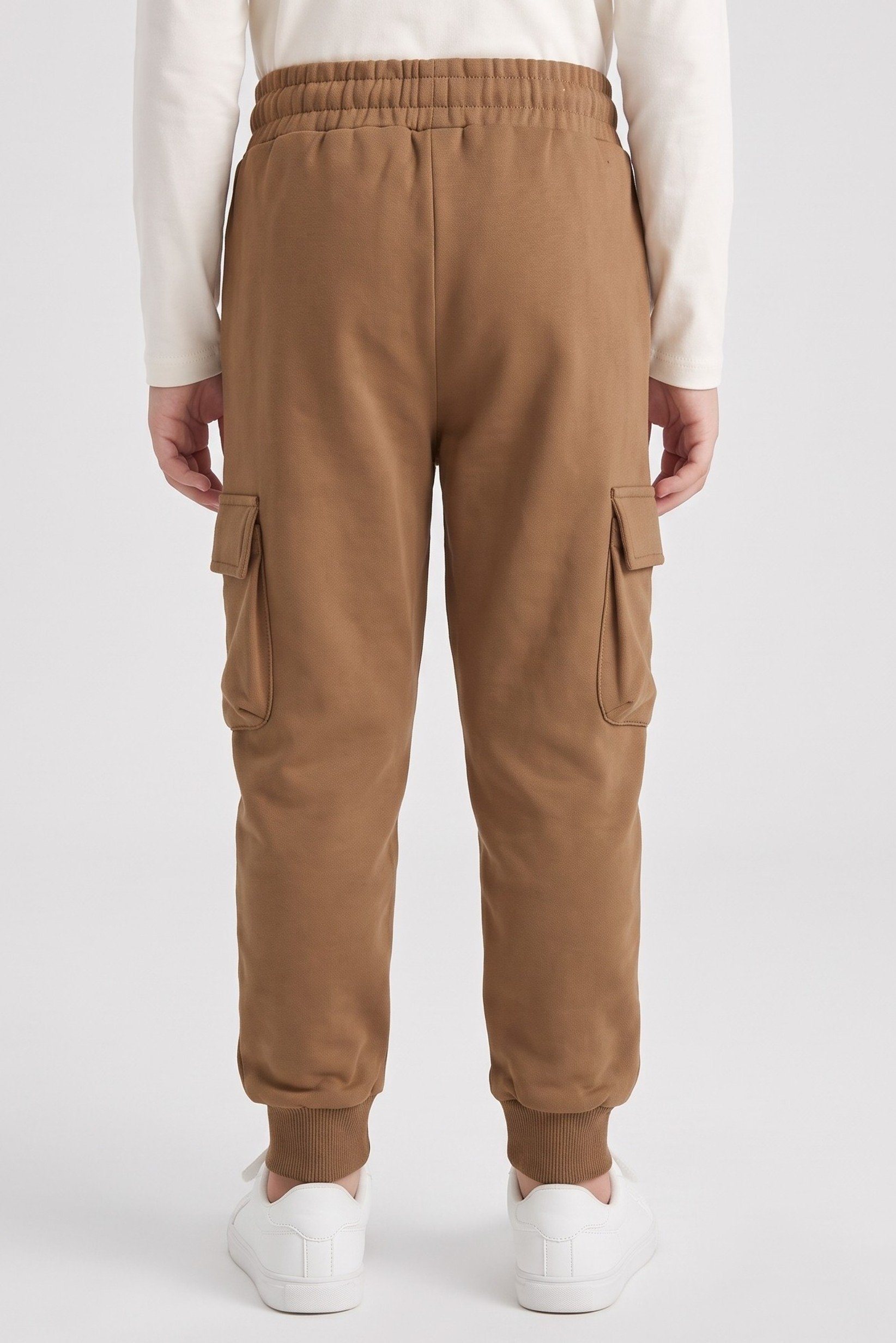 Kids Boy Regular Fit Solid Cargo Pants, Brown