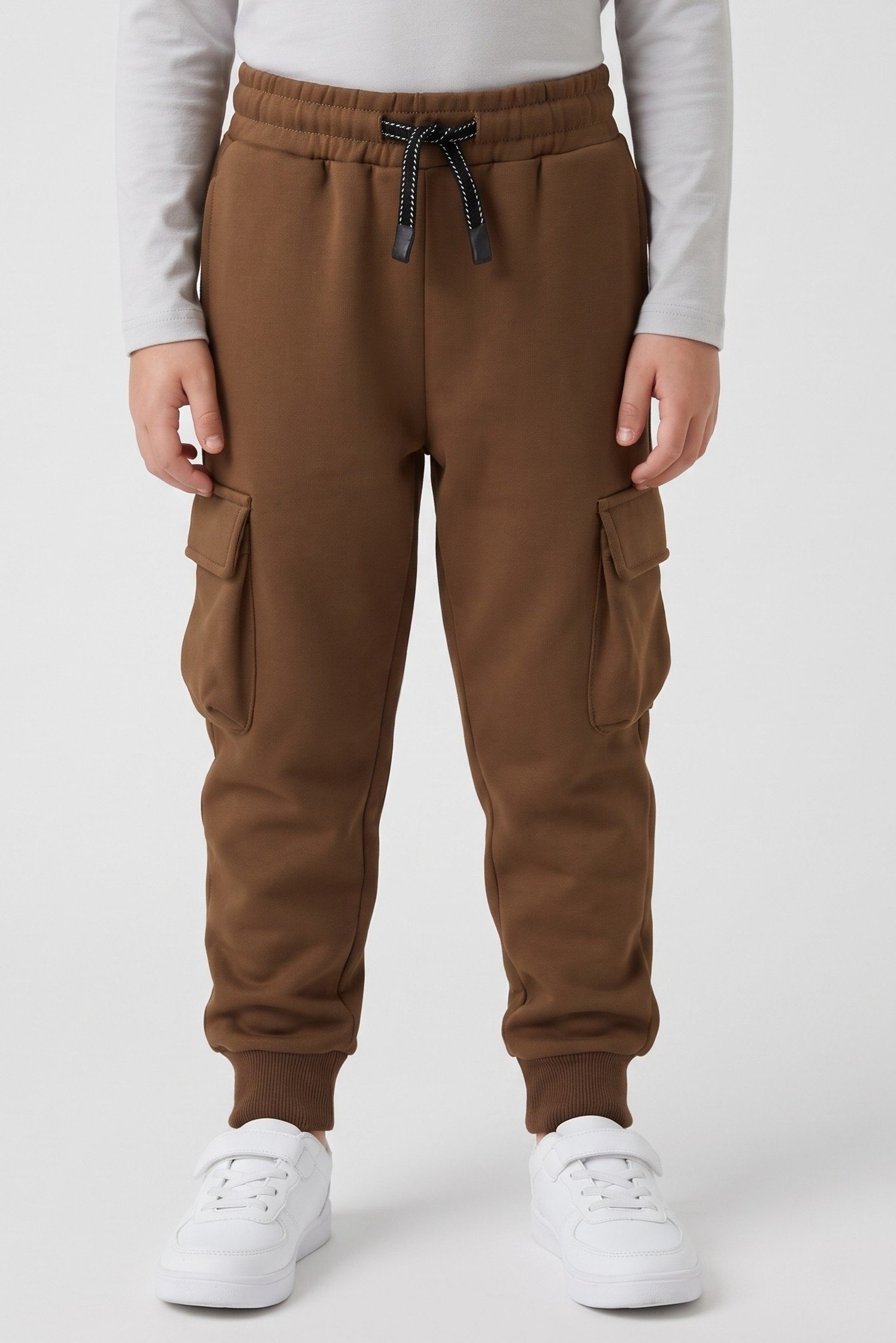 Kids Boy Regular Fit Solid Jogger Pants, Brown