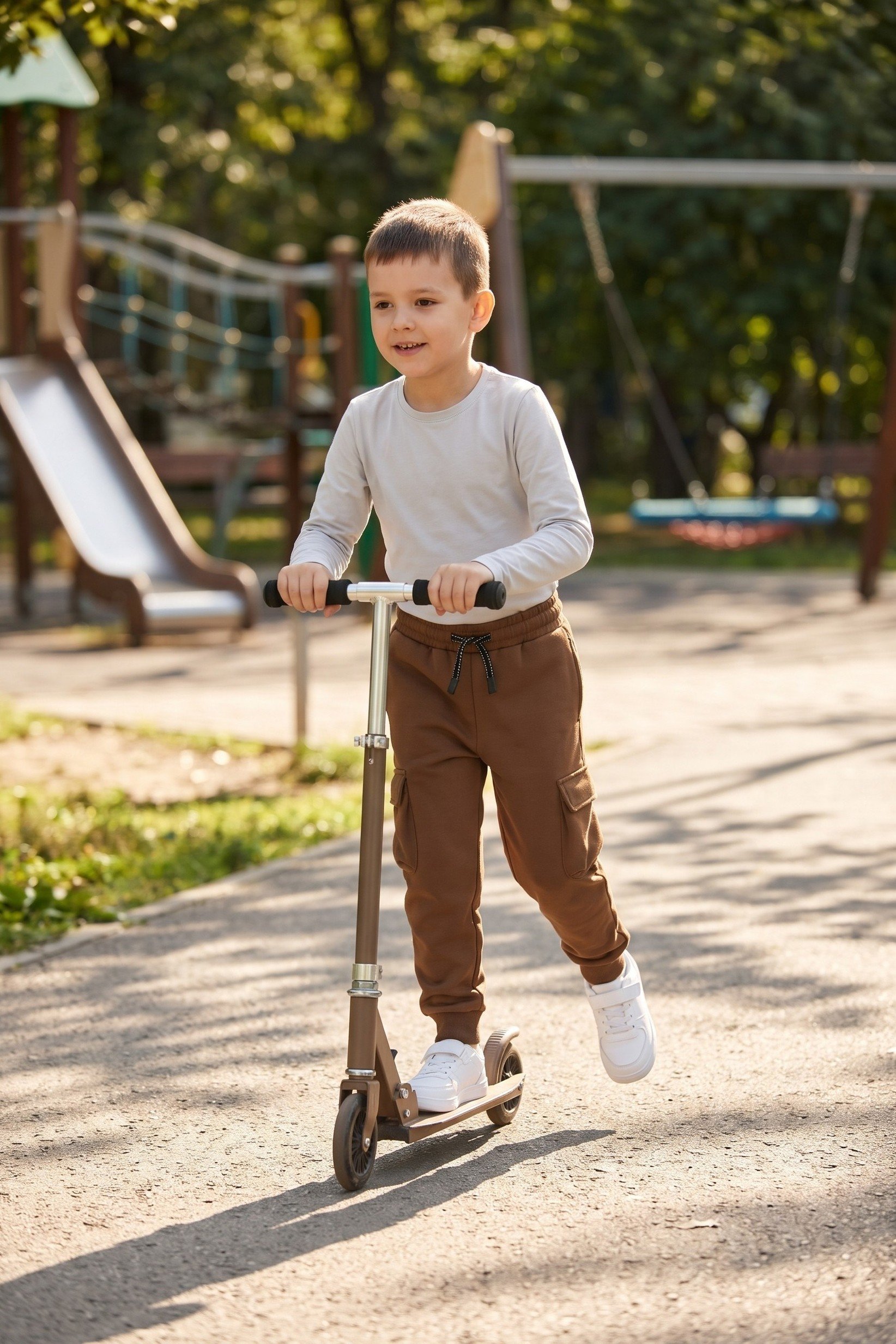 Kids Boy Regular Fit Solid Jogger Pants, Brown