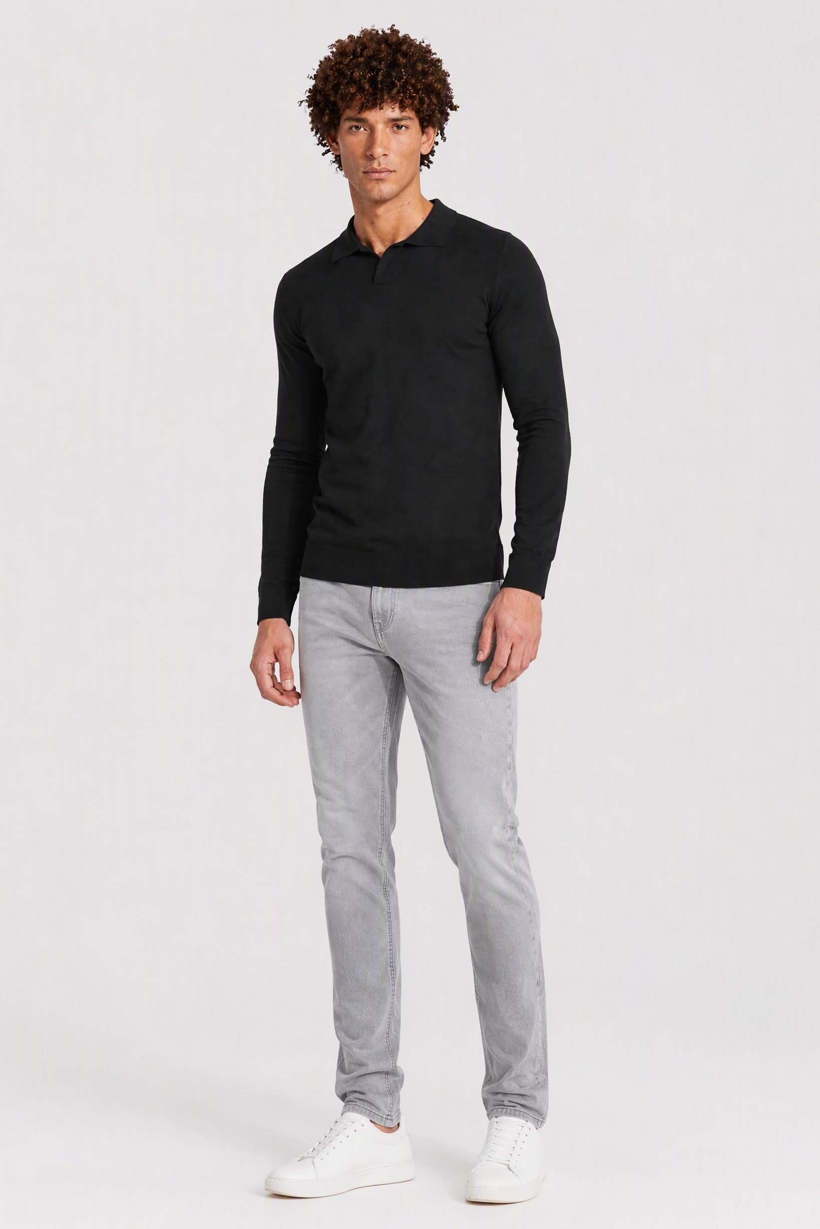 Men Spread Collar Textured Sweater, Black