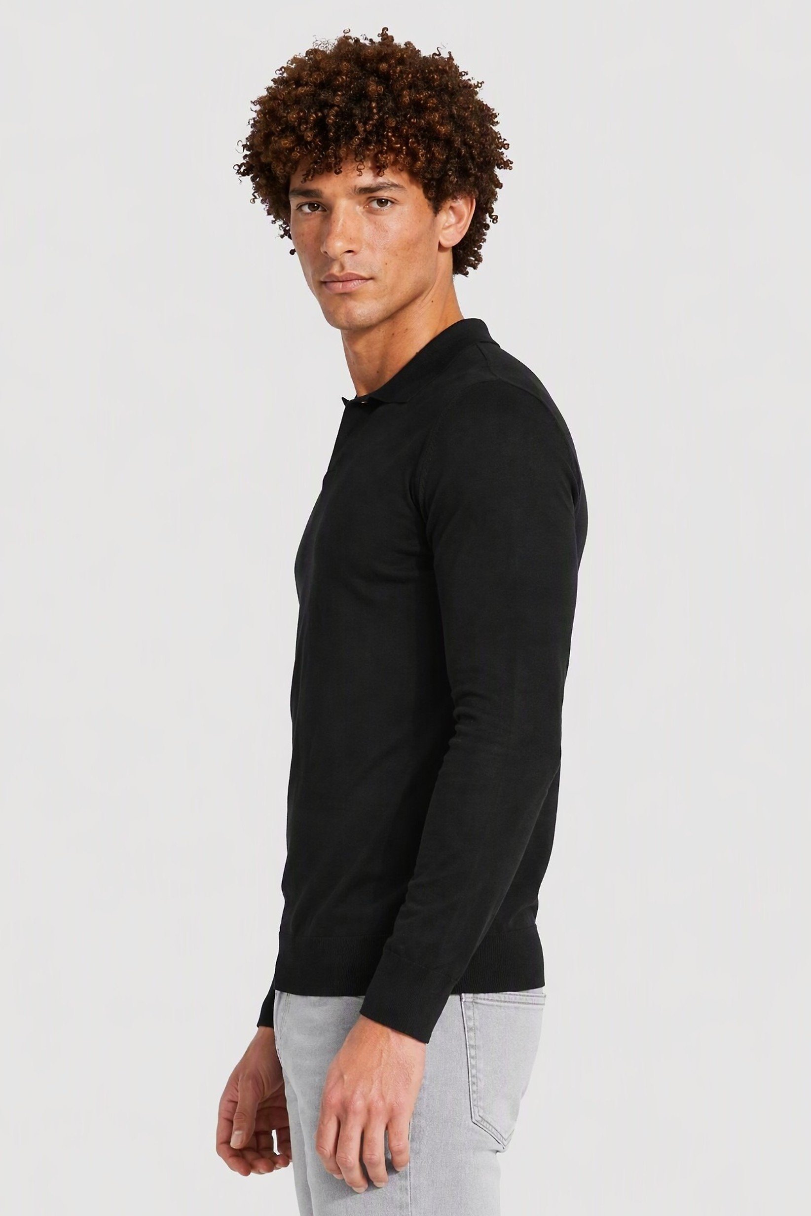 Men Spread Collar Textured Sweater, Black