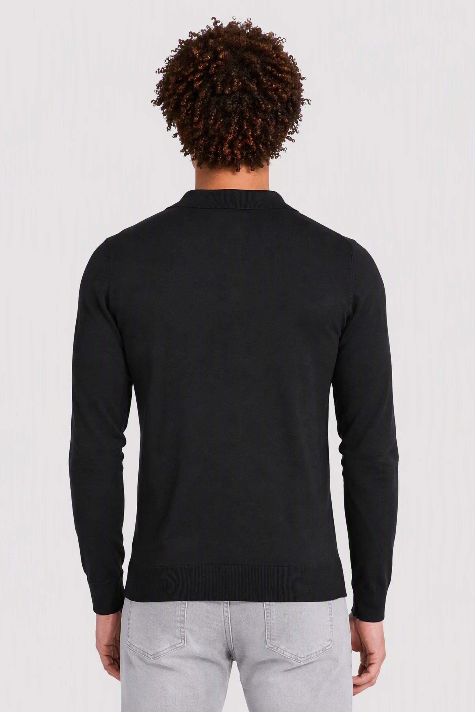 Men Spread Collar Textured Sweater, Black