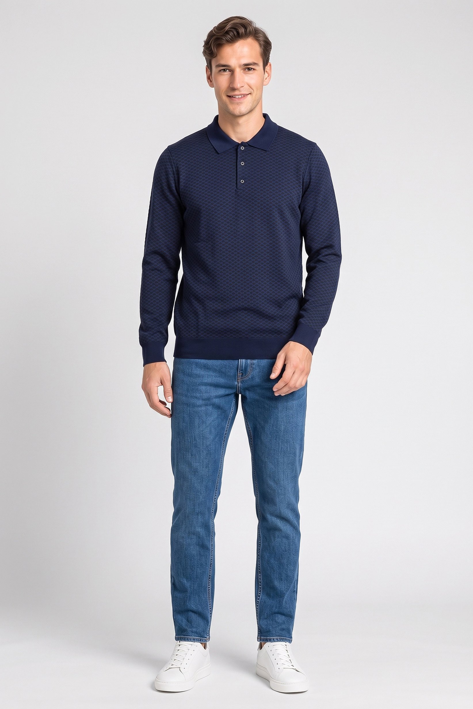 Men Spread Collar Textured Sweater, Multicolor