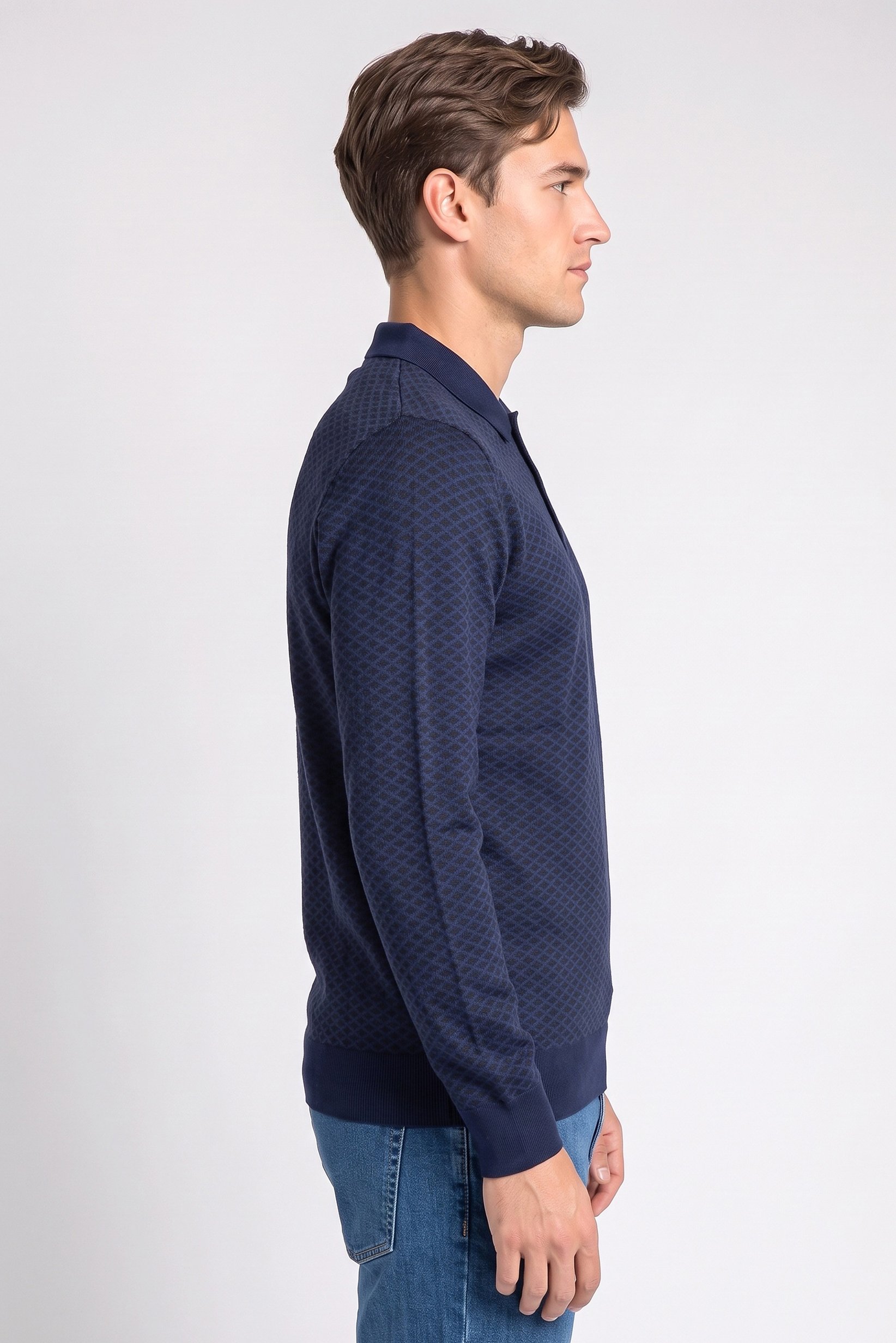 Men Spread Collar Textured Sweater, Multicolor