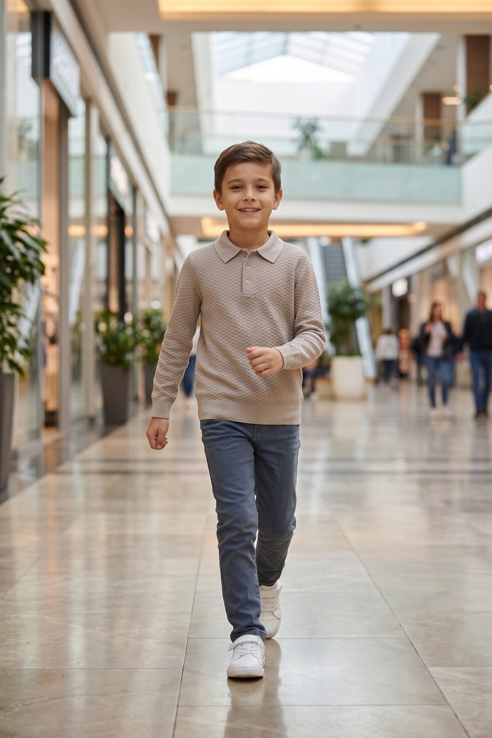 Kids Boy Spread Collar Textured Sweater, Beige