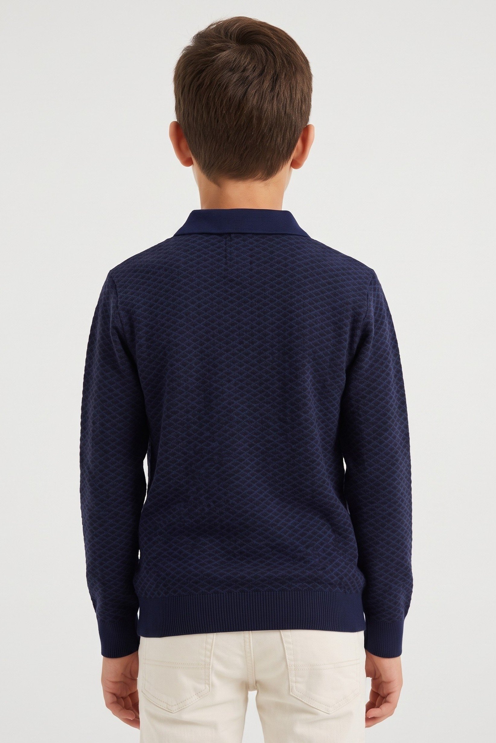Kids Boy Spread Collar Textured Sweater, Multicolor