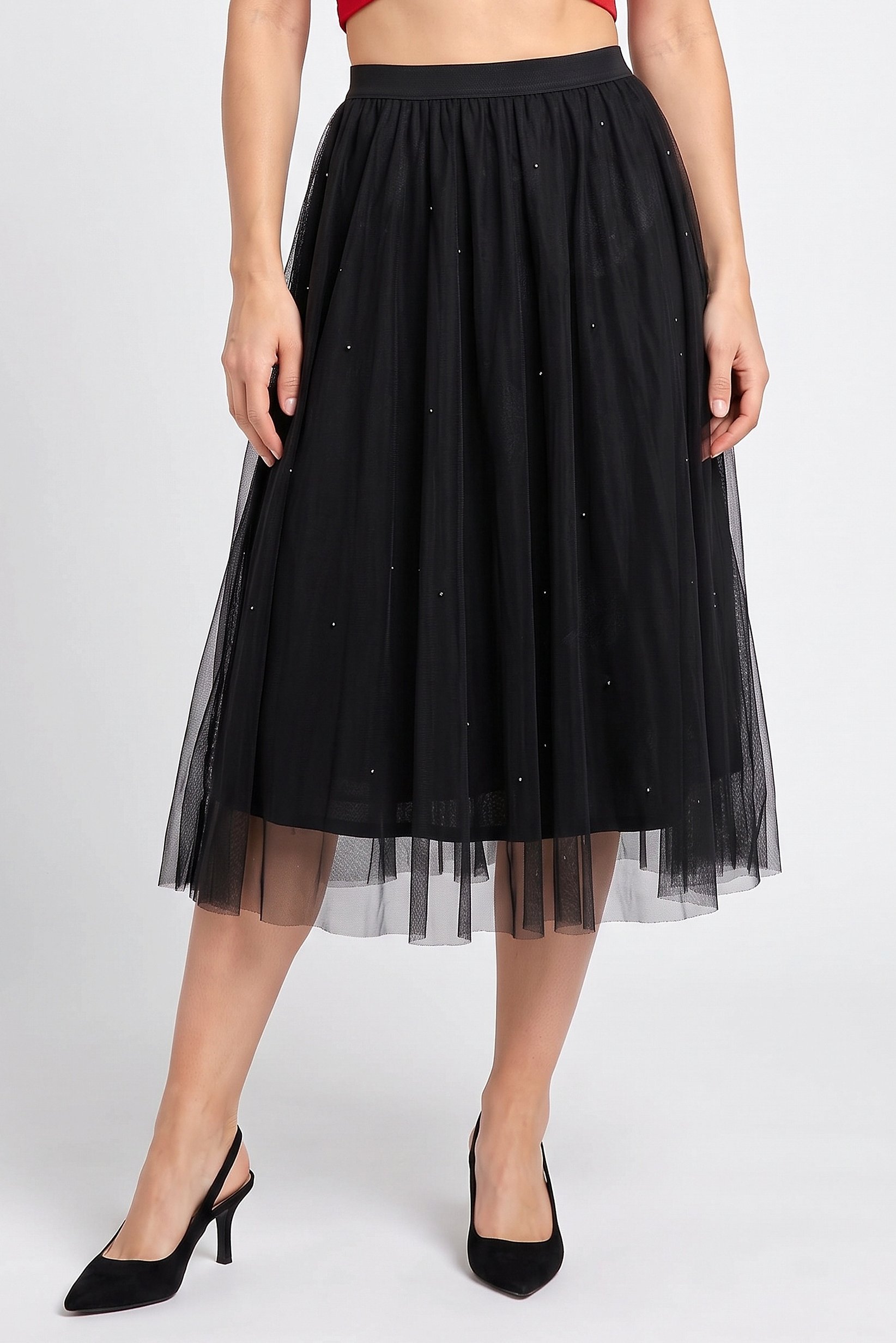 Women Textured Midi Skirt, Black