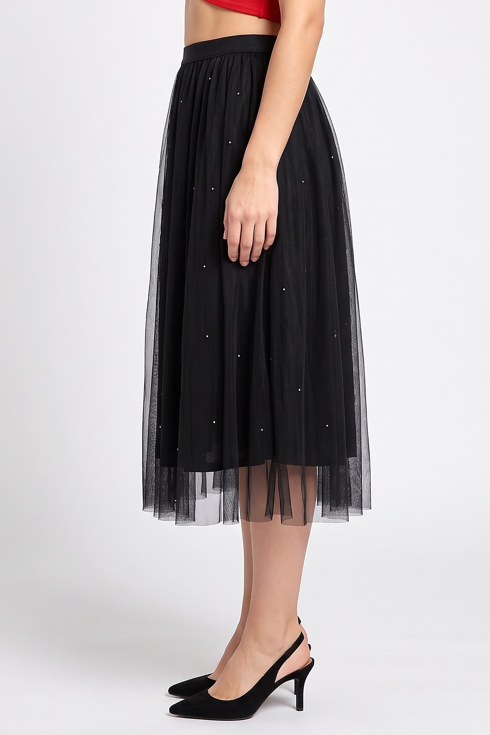 Women Textured Midi Skirt, Black