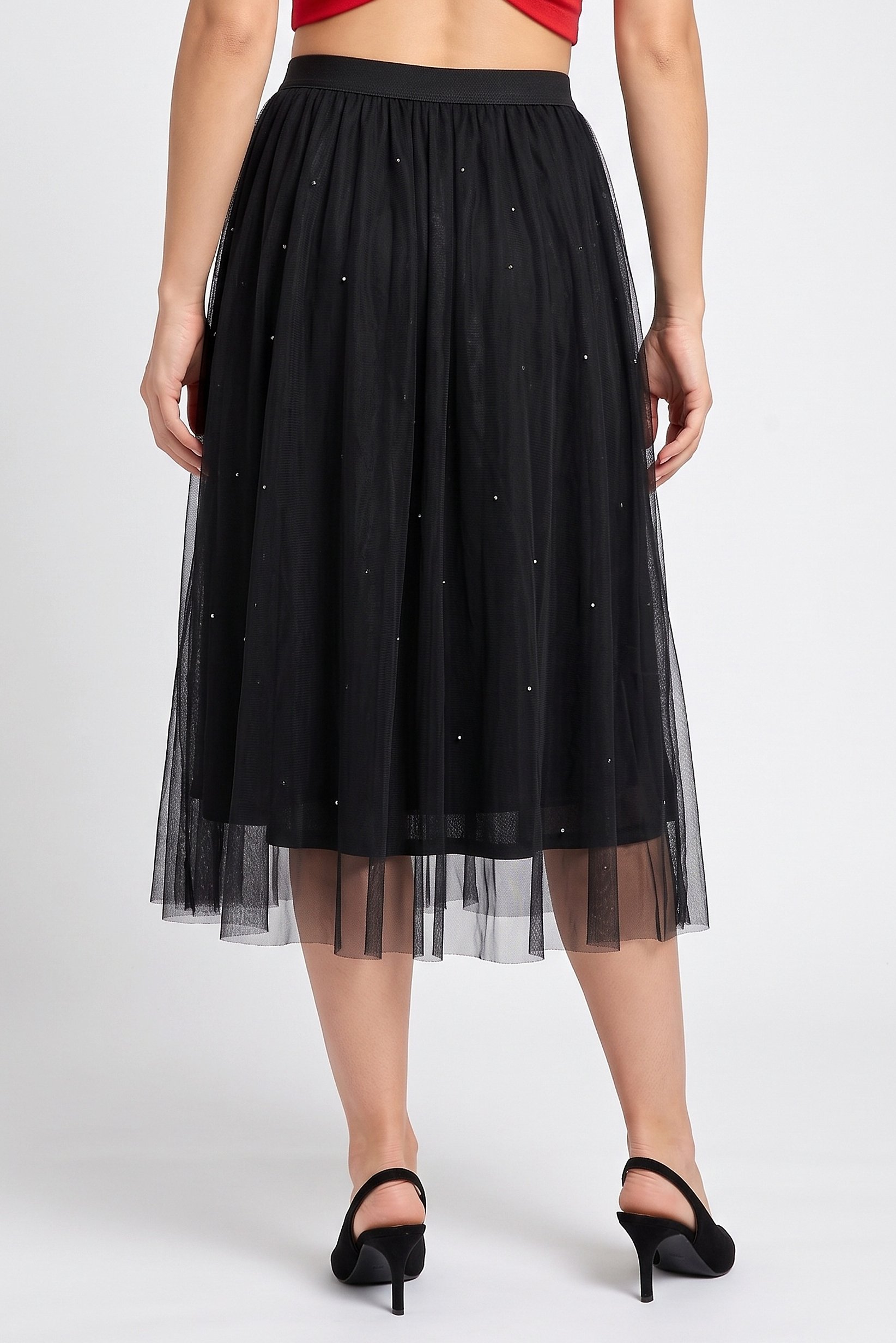 Women Textured Midi Skirt, Black