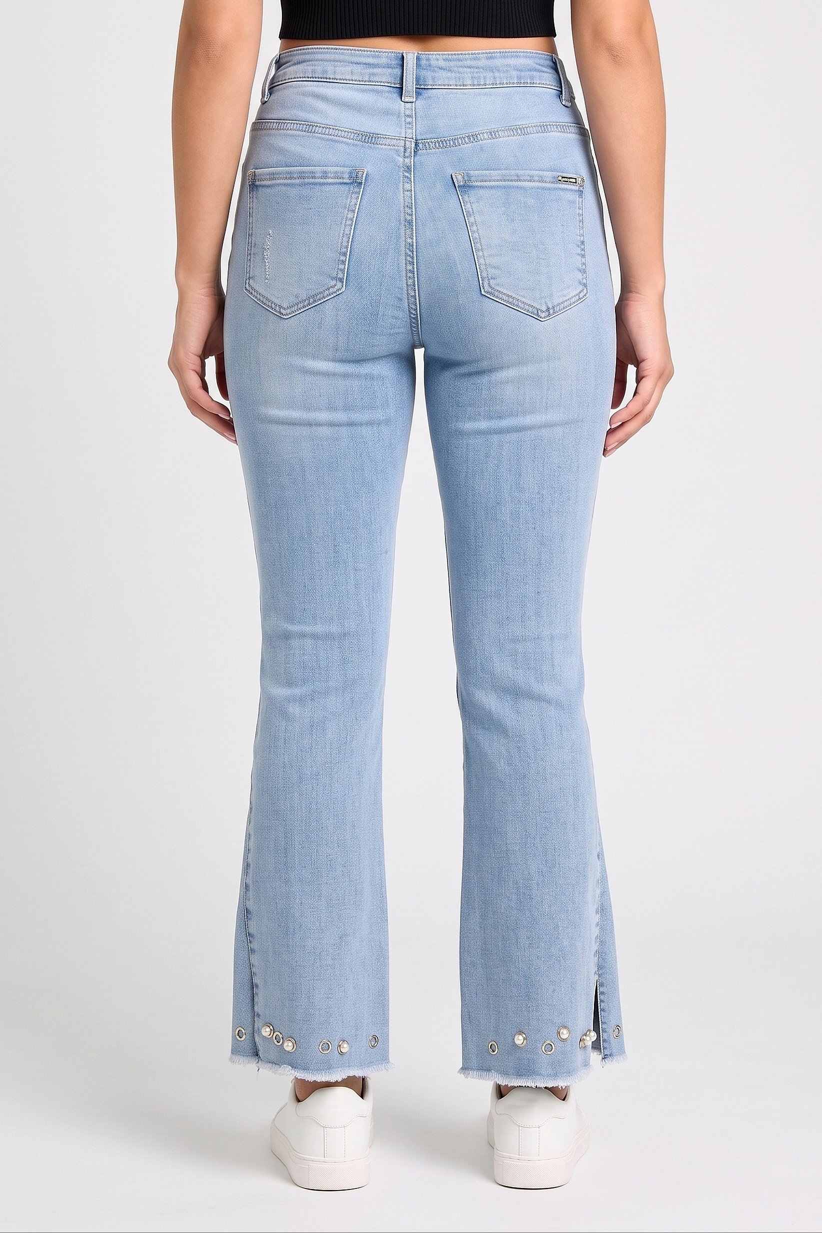 Women Boot Cut Fit Stretchable Denim Jeans, Light Blue