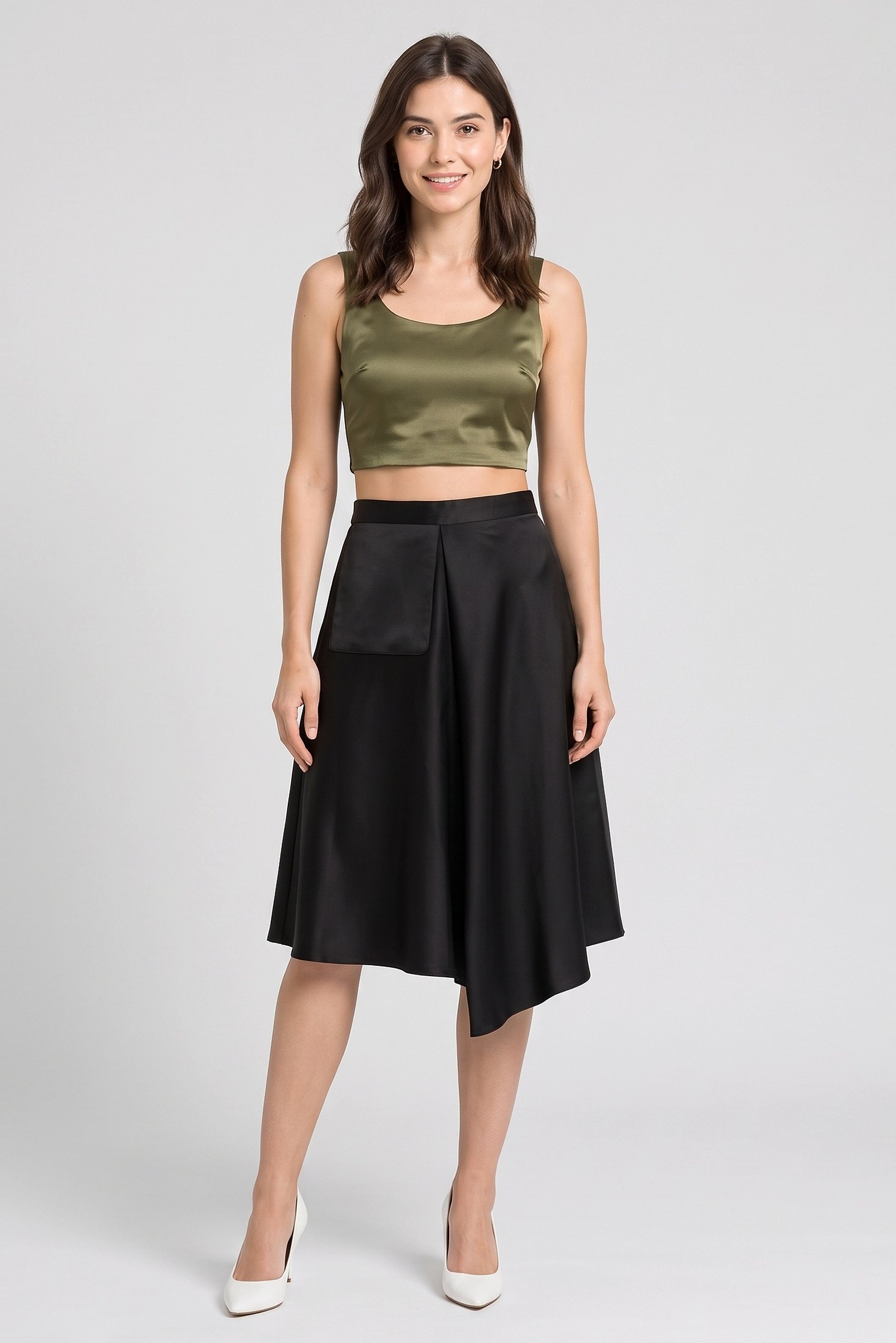 Women Plain Midi Skirt, Black