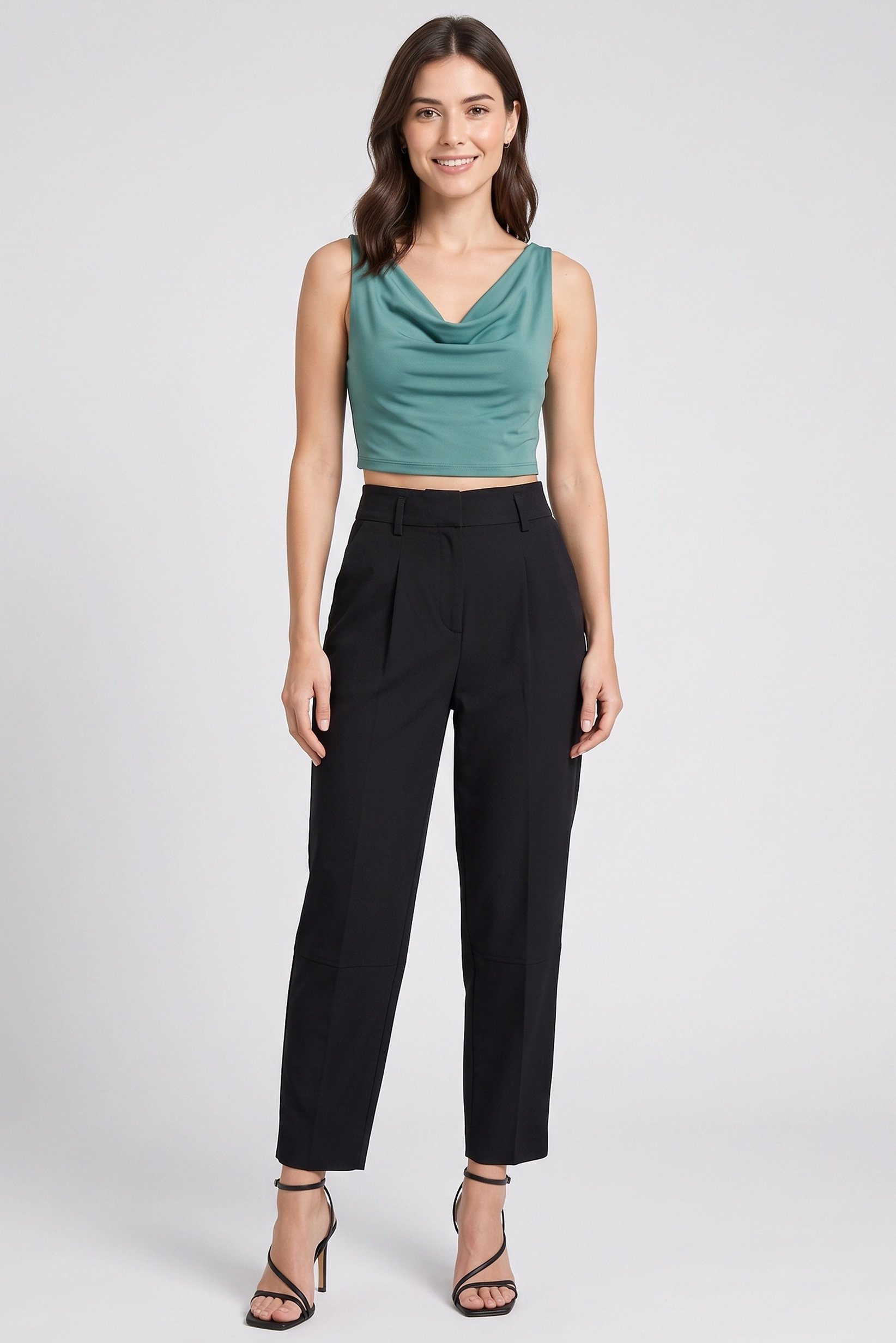 Women Regular Fit Solid Straight Leg Pants, Black