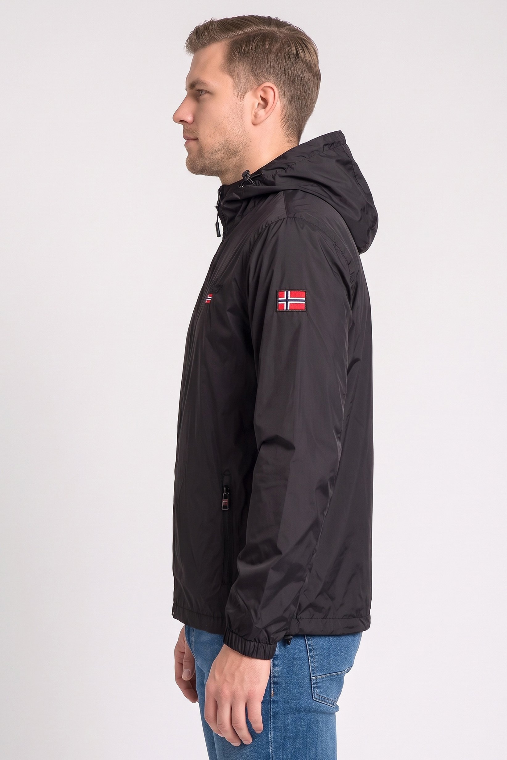 Men Brand Logo Windbreaker Jacket, Black