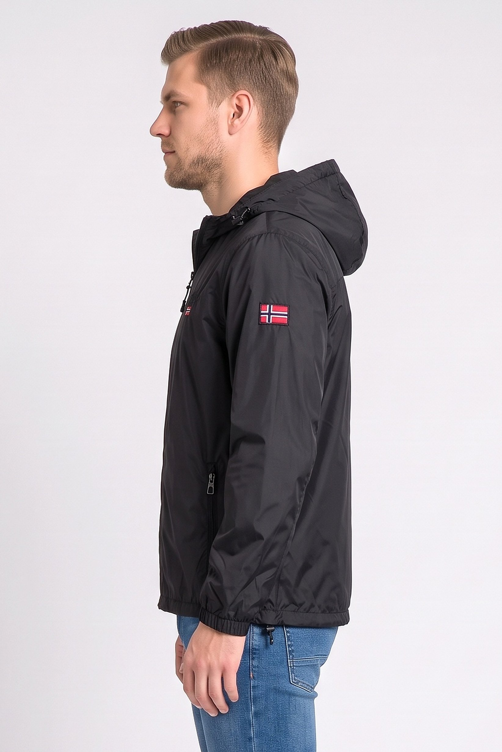 Men Embroidered Logo Windbreaker Jacket, Black