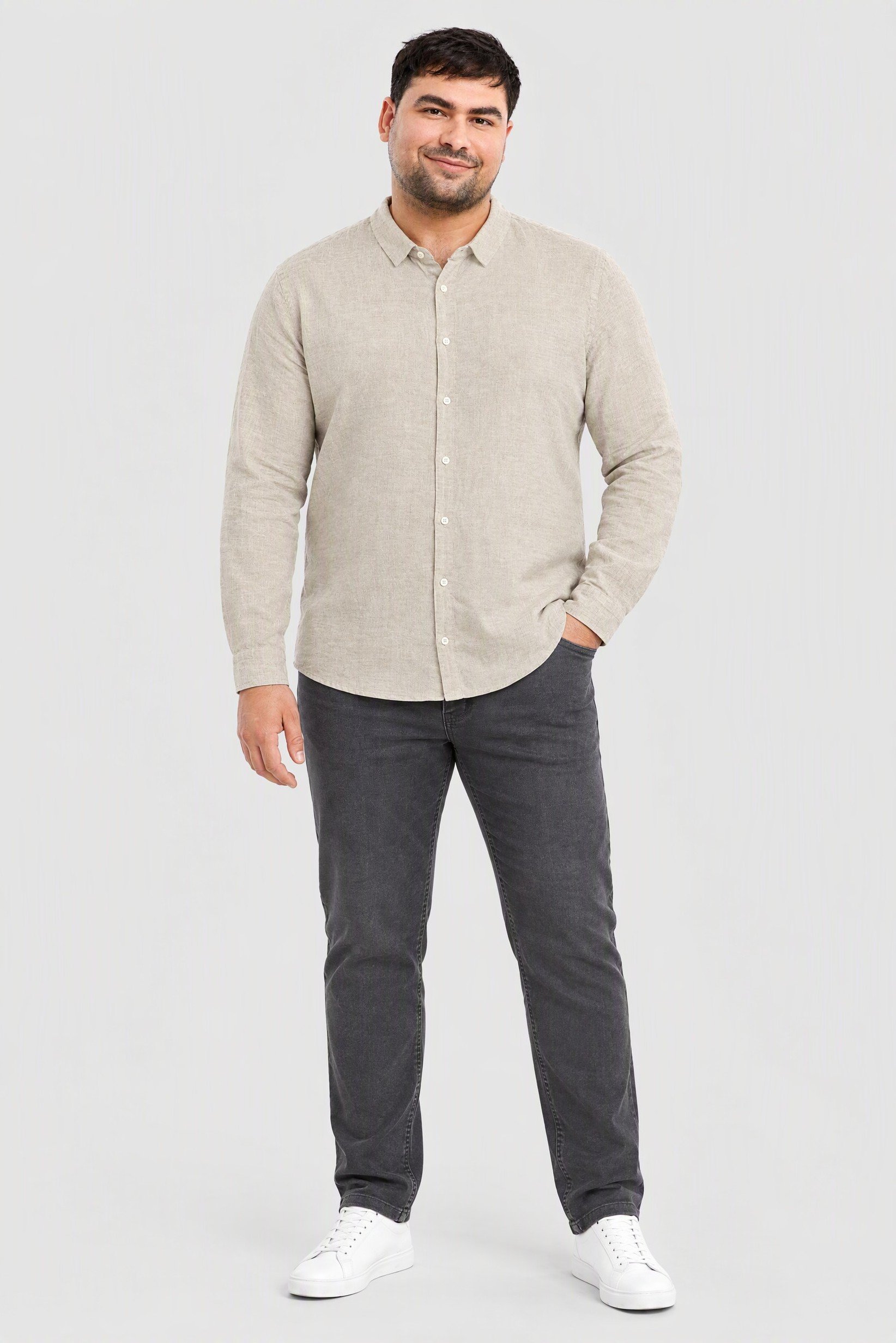 Men Regular Fit Solid Long Sleeve Casual Shirt, Beige