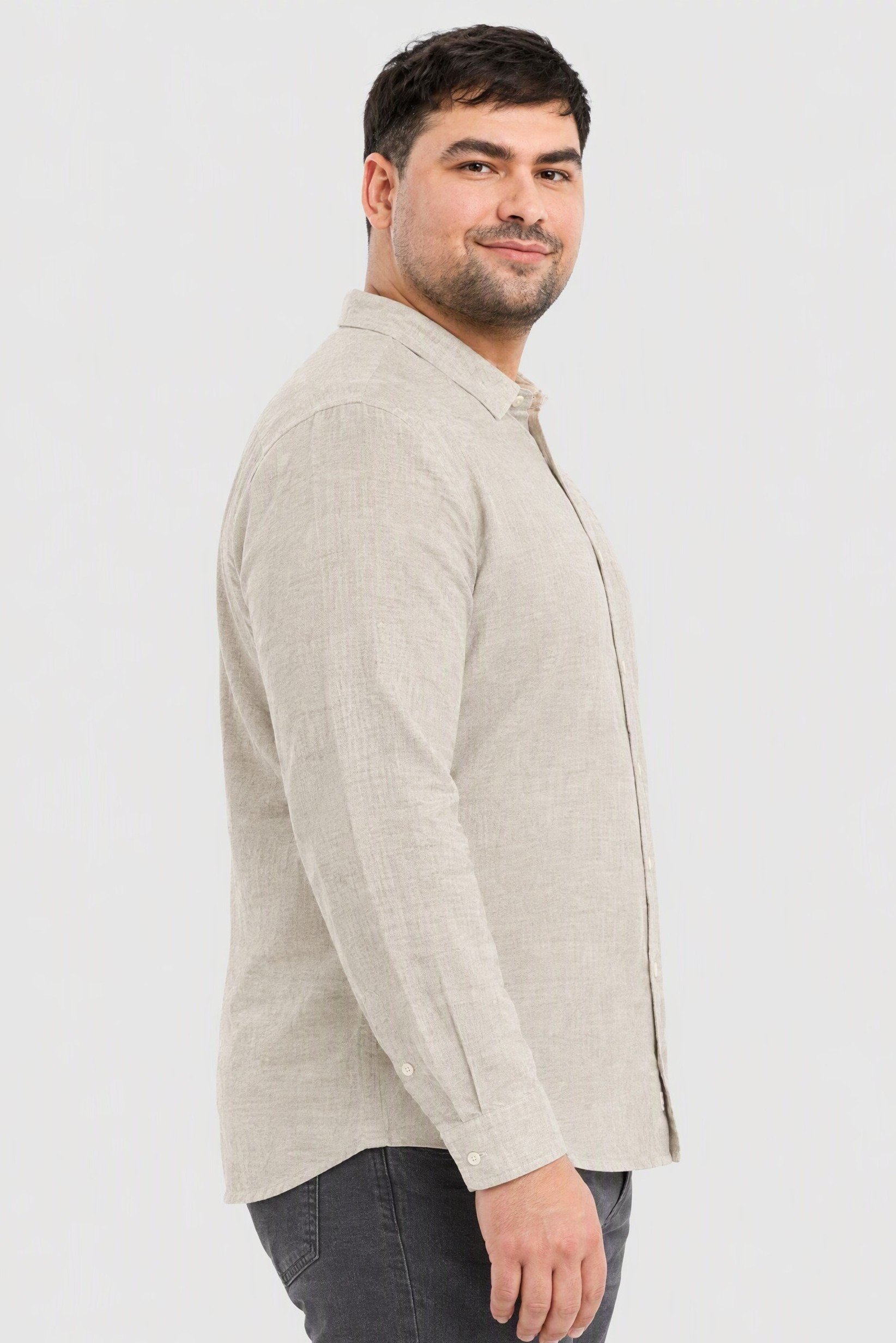 Men Regular Fit Solid Long Sleeve Casual Shirt, Beige