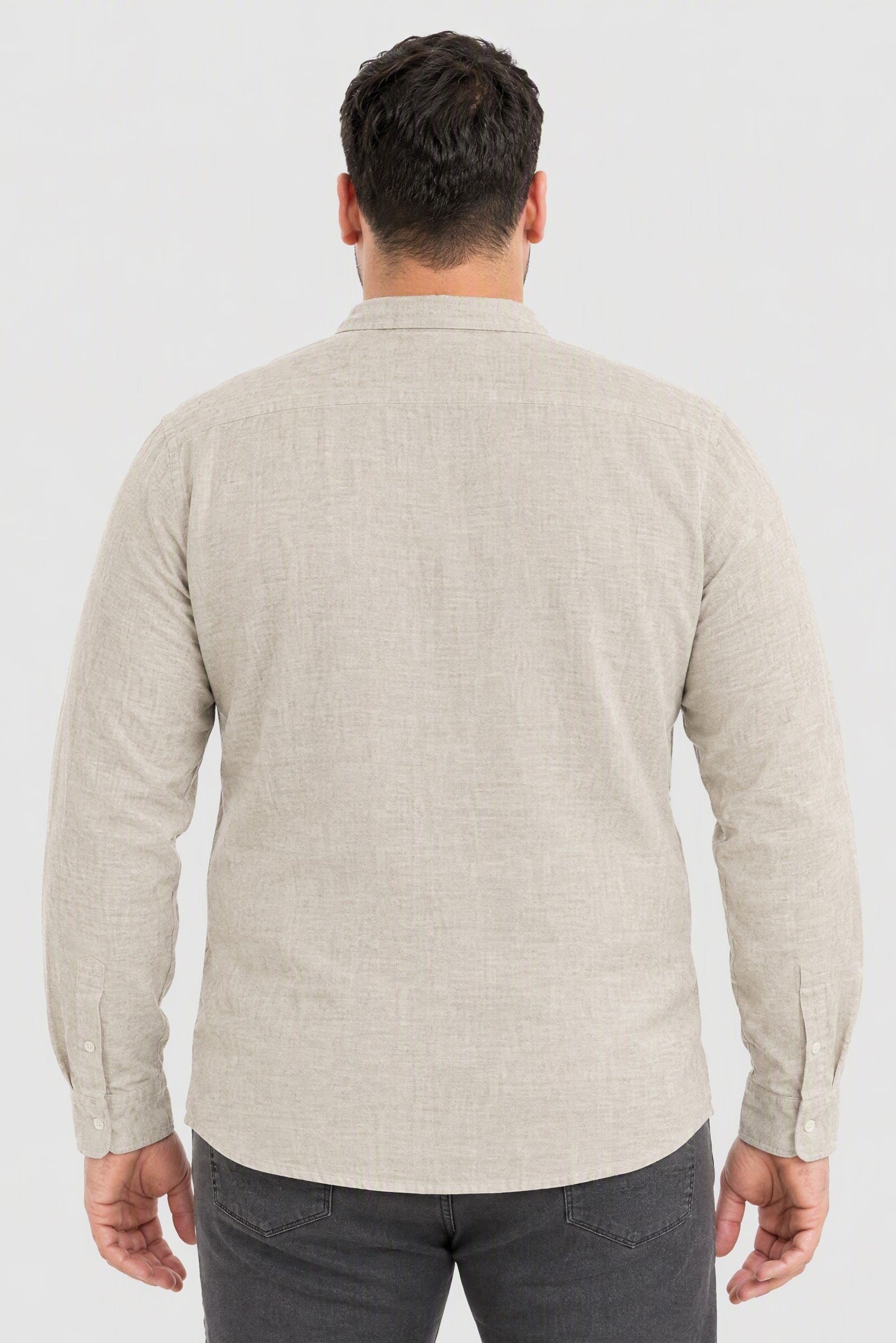 Men Regular Fit Solid Long Sleeve Casual Shirt, Beige