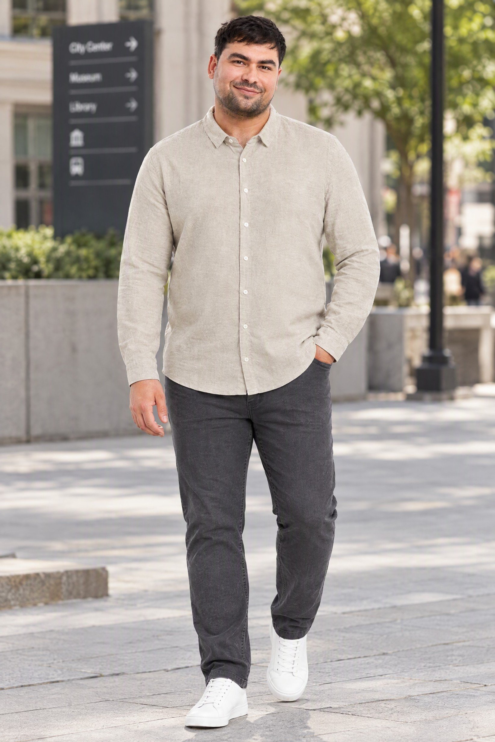 Men Regular Fit Solid Long Sleeve Casual Shirt, Beige