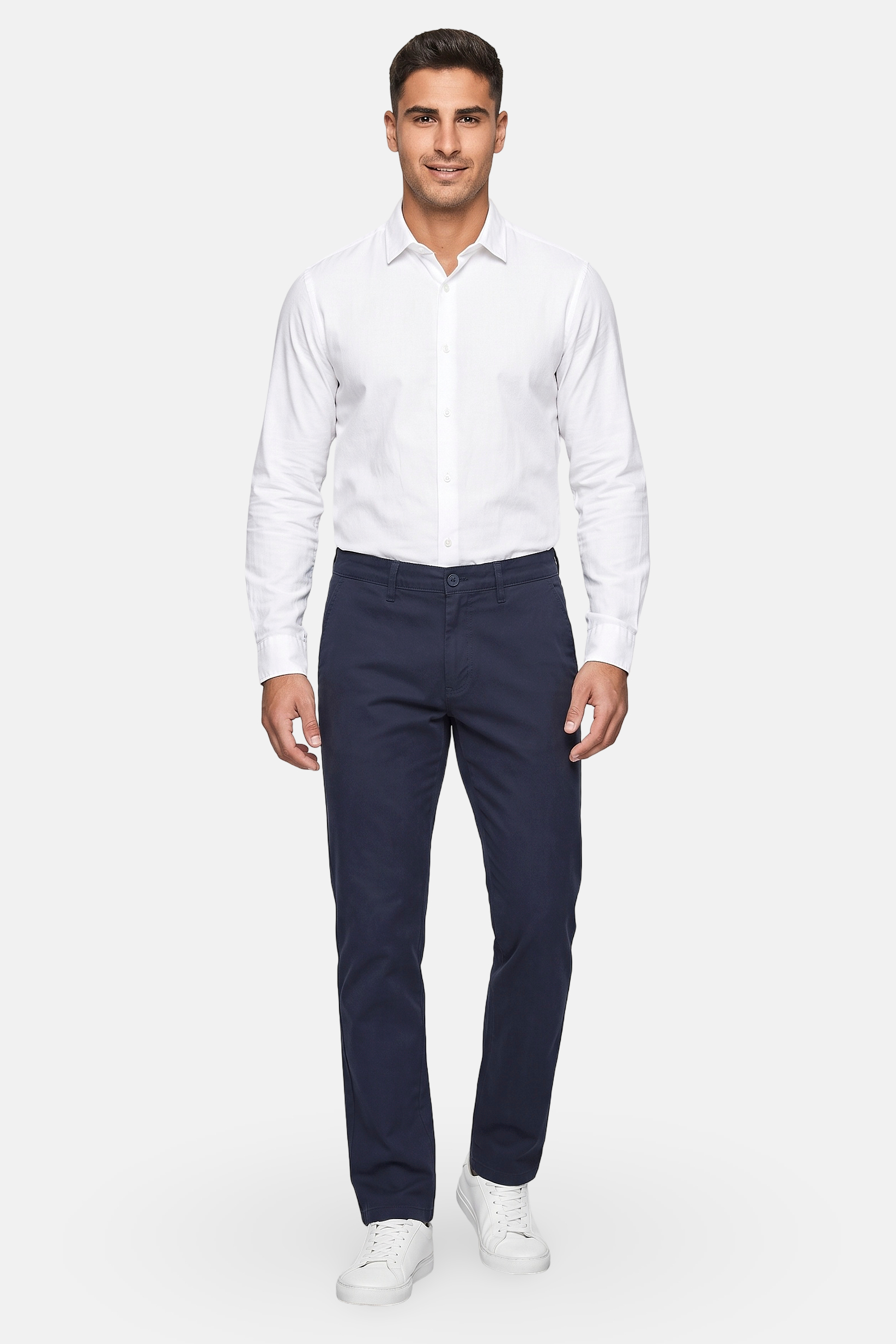 Men Straight Fit Solid Chino Pants, Navy