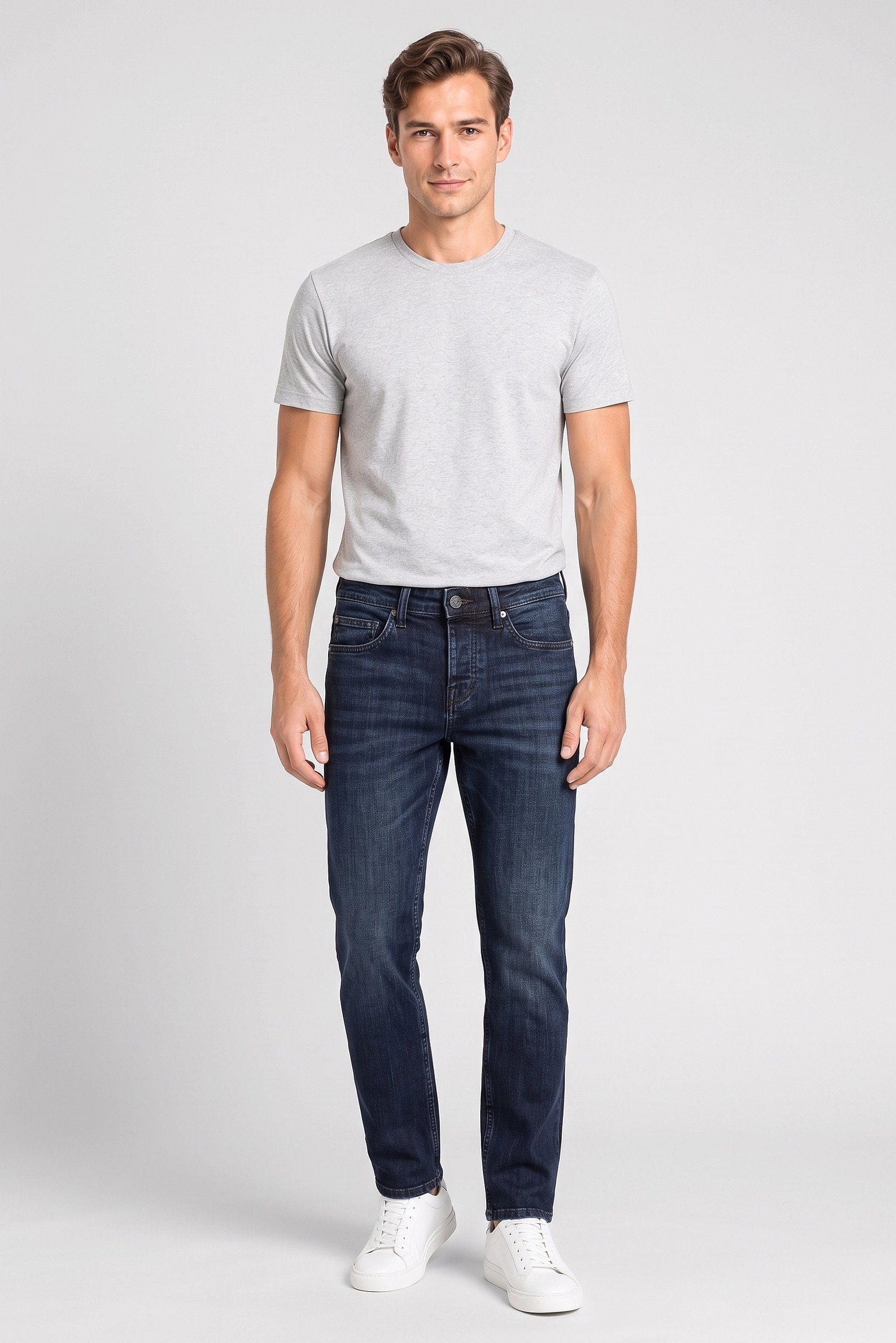 Men Straight Fit Washed Stretchable Jeans, Navy