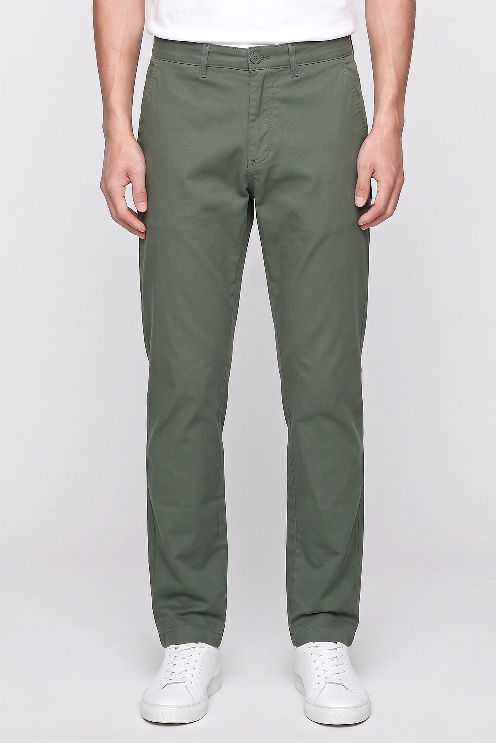 Men Slim Fit Solid Chino Pants, Green