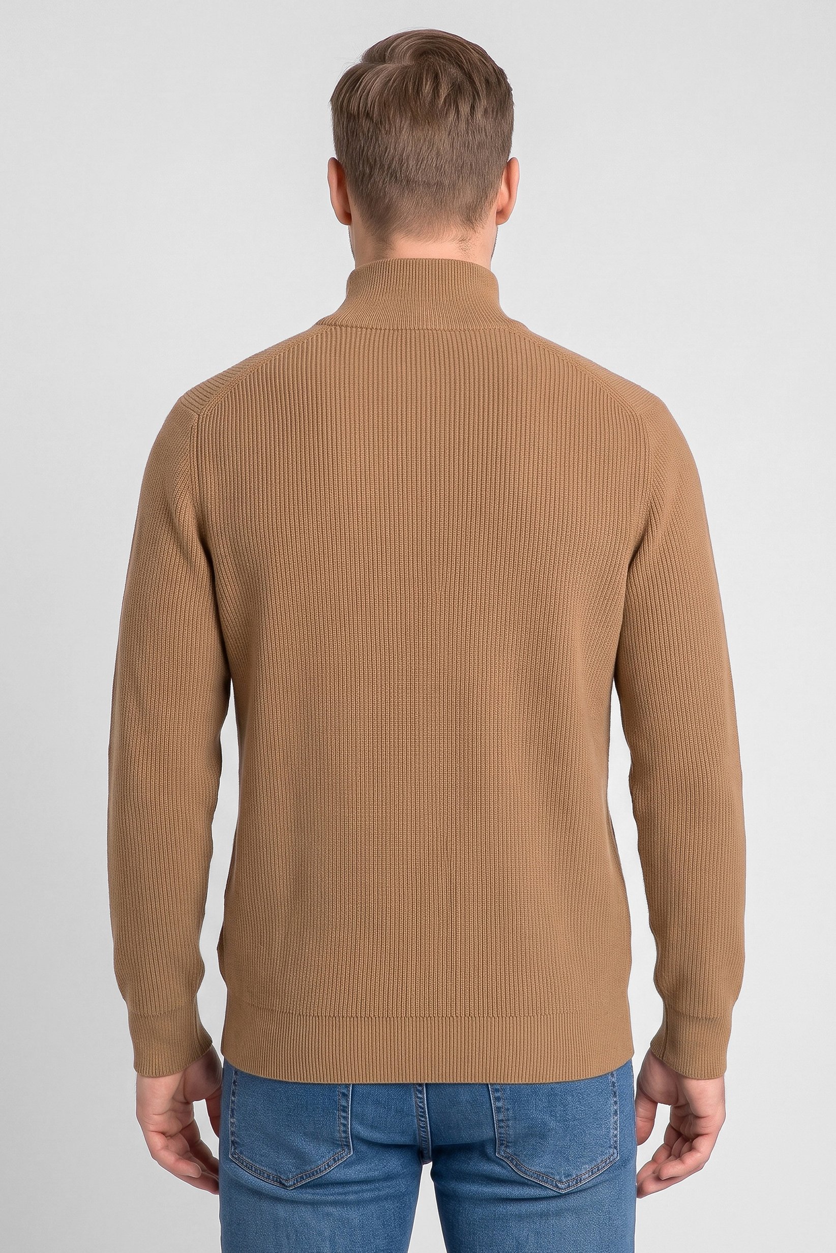 Men High Neck Knitted Sweater, Brown