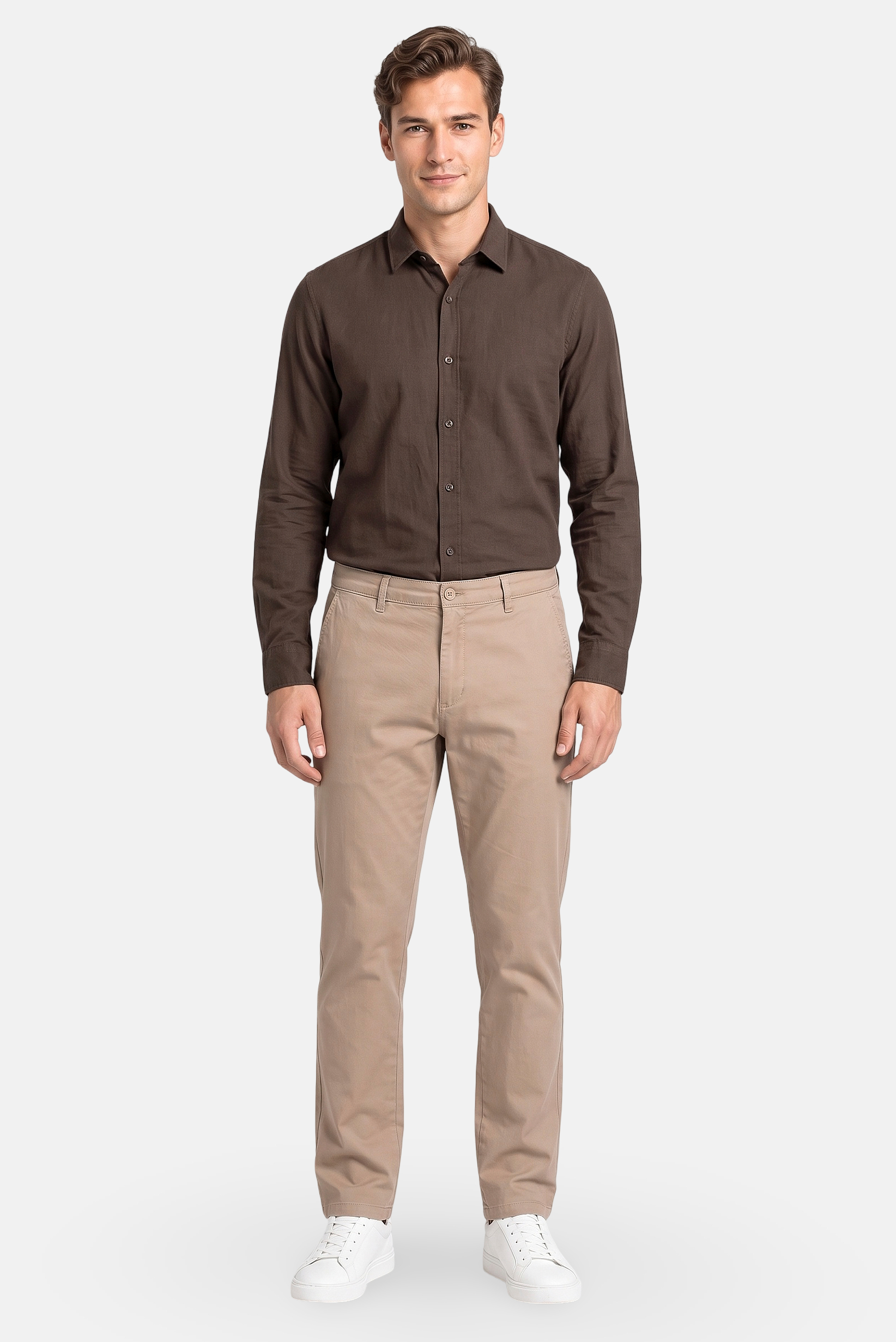 Men Straight Fit Solid Chino Pants, Tan