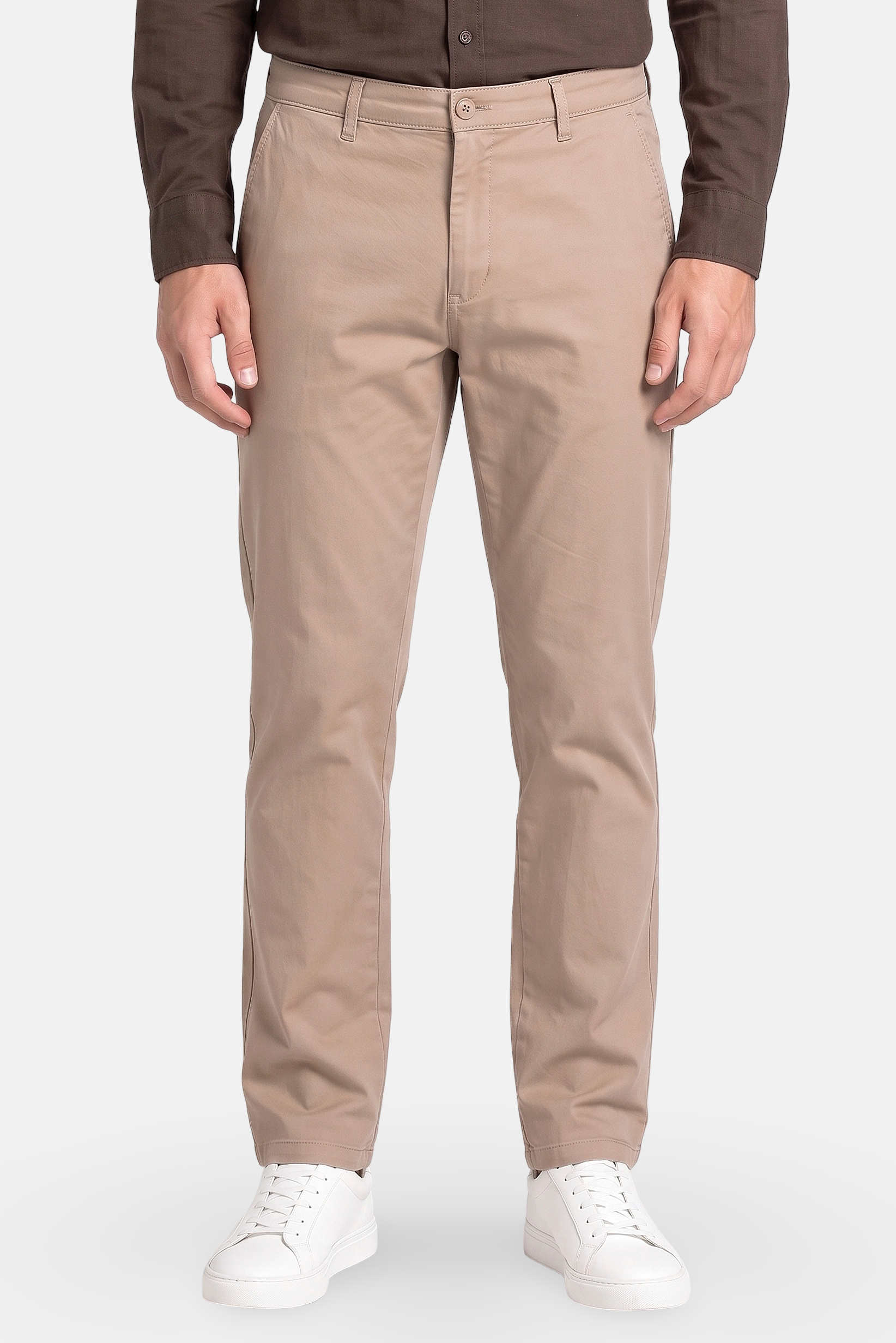 Men Straight Fit Solid Chino Pants, Tan