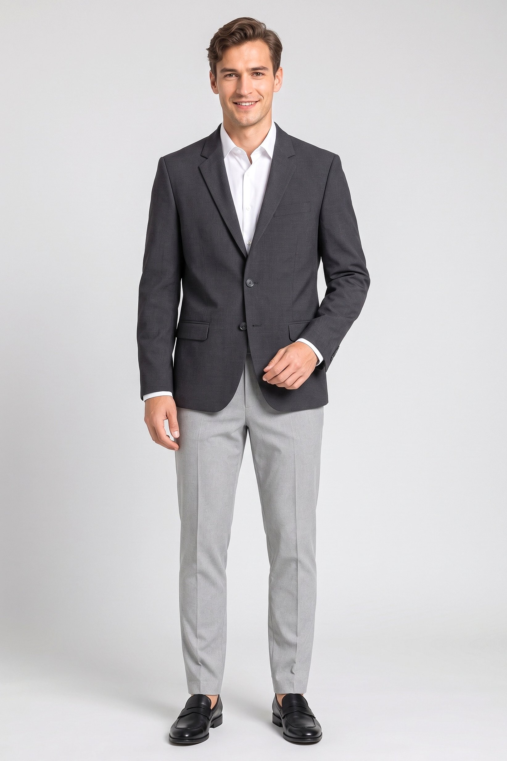 Men Slim Fit Solid Casual Blazer, Grey