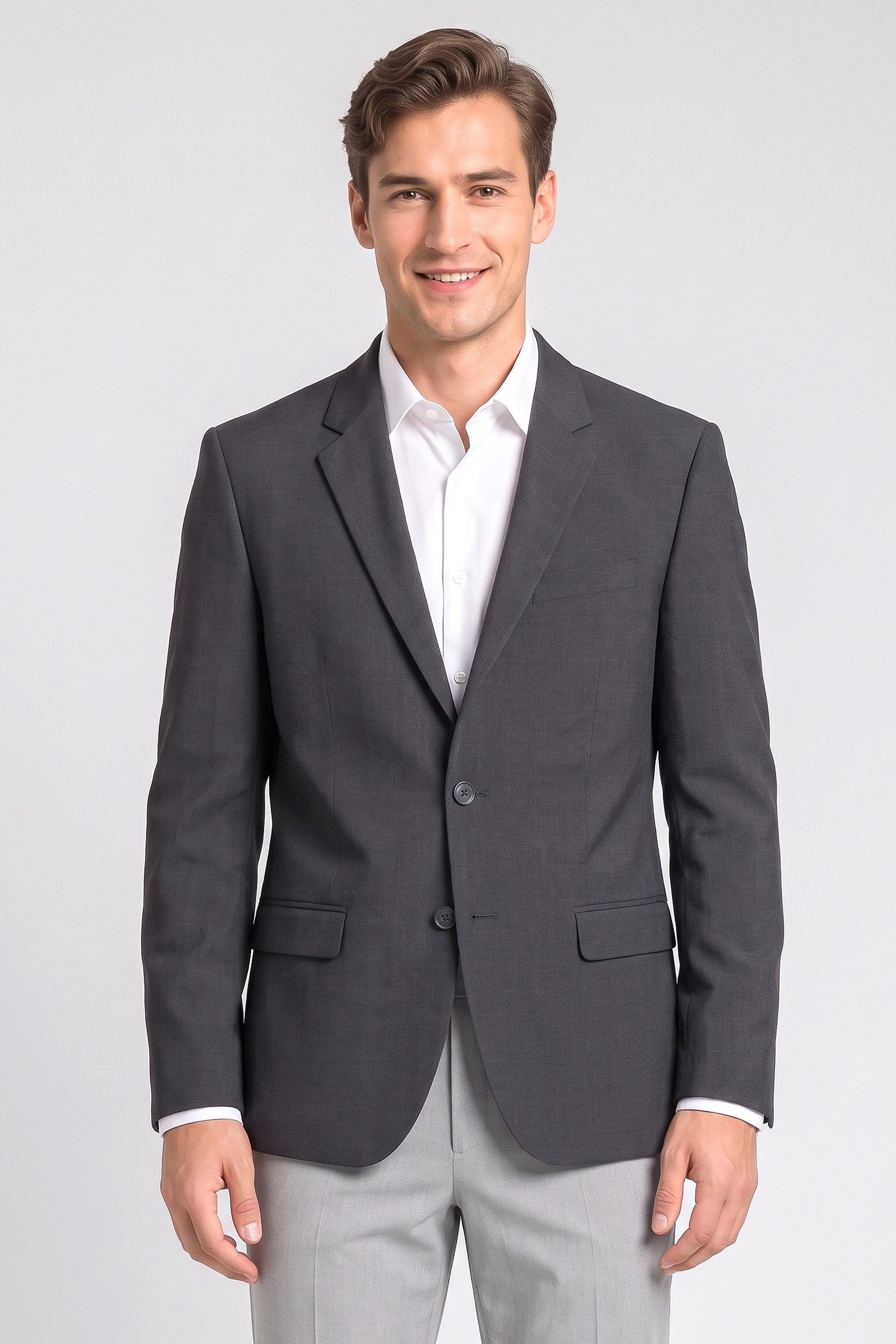 Men Slim Fit Solid Casual Blazer, Grey