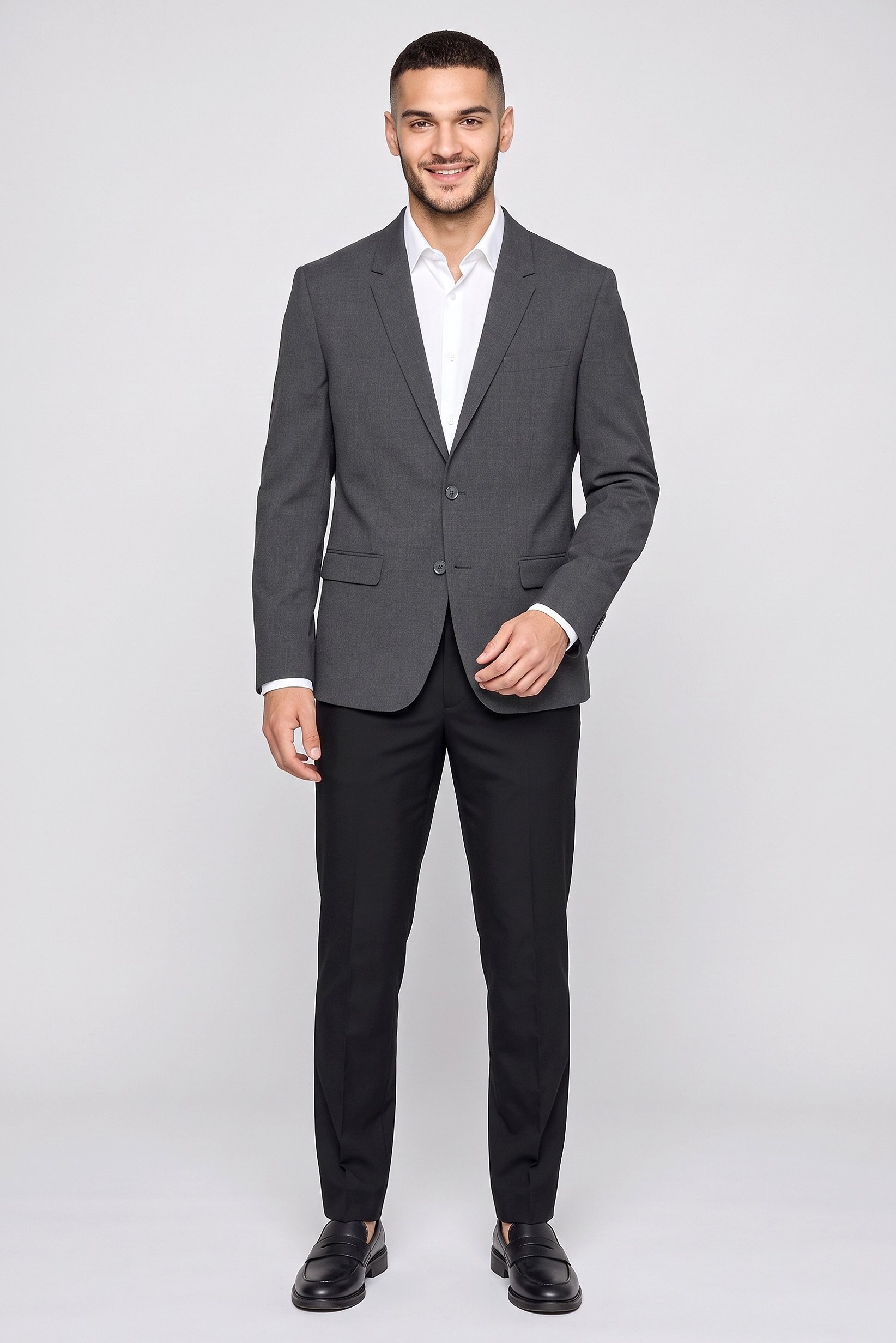 Men Slim Fit Solid Casual Blazer, Grey