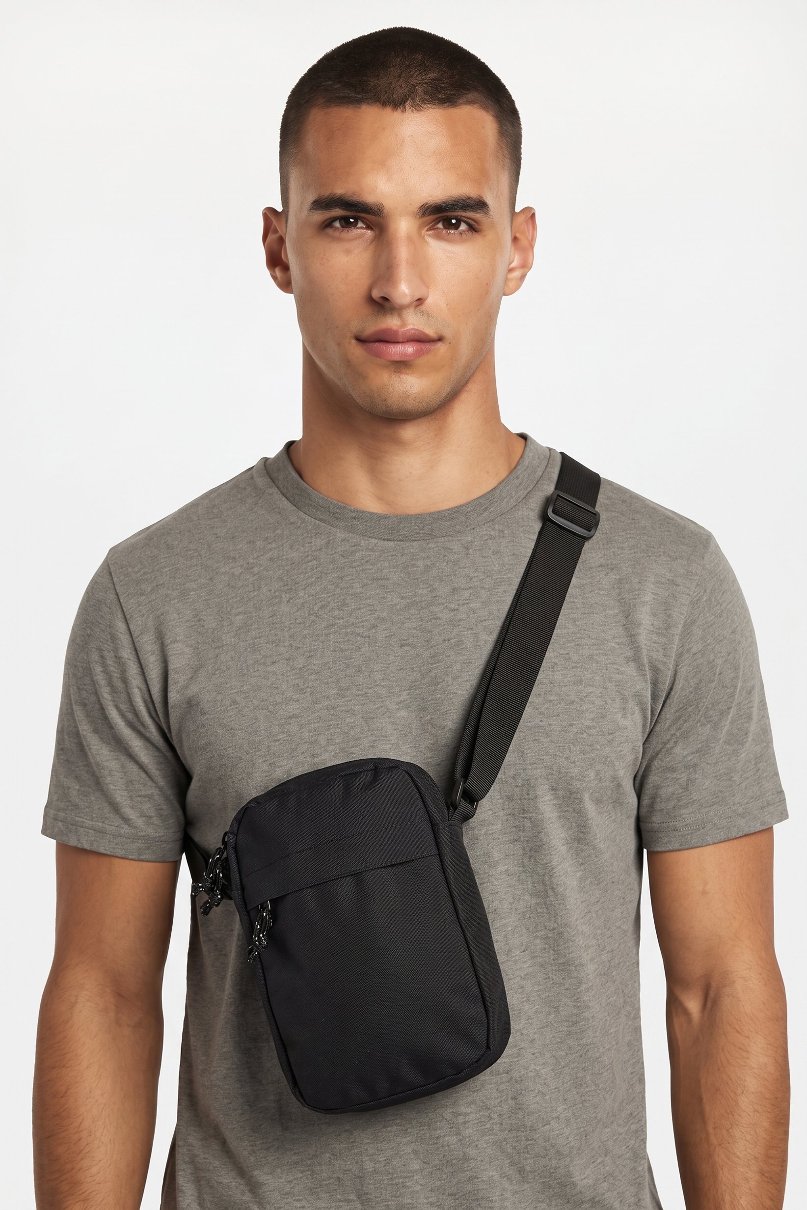 Men Plain Cross Body Bag, Black