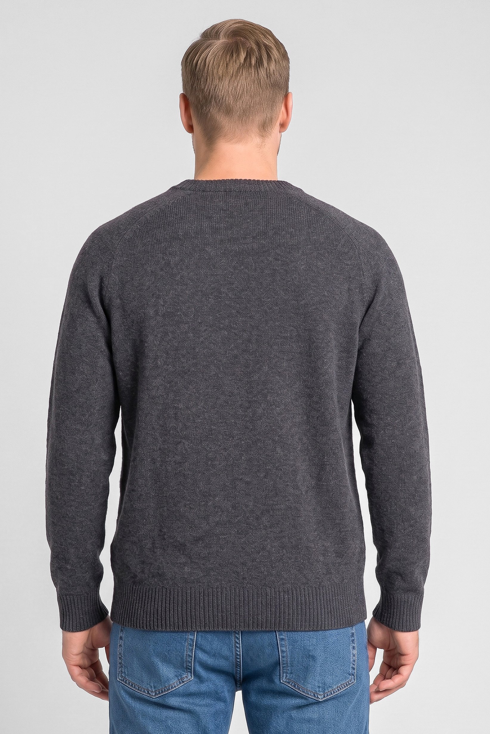 Men Crew Neck Knitted Long Sleeve Sweater, Charcoal Grey